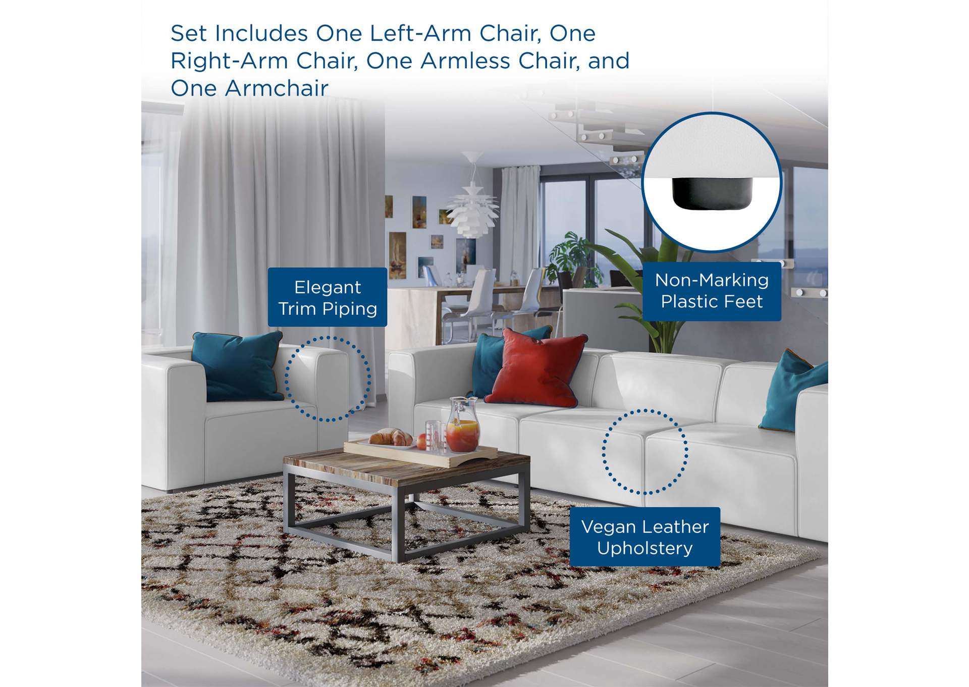 White Mingle Vegan Leather Sofa and Armchair Set,Modway