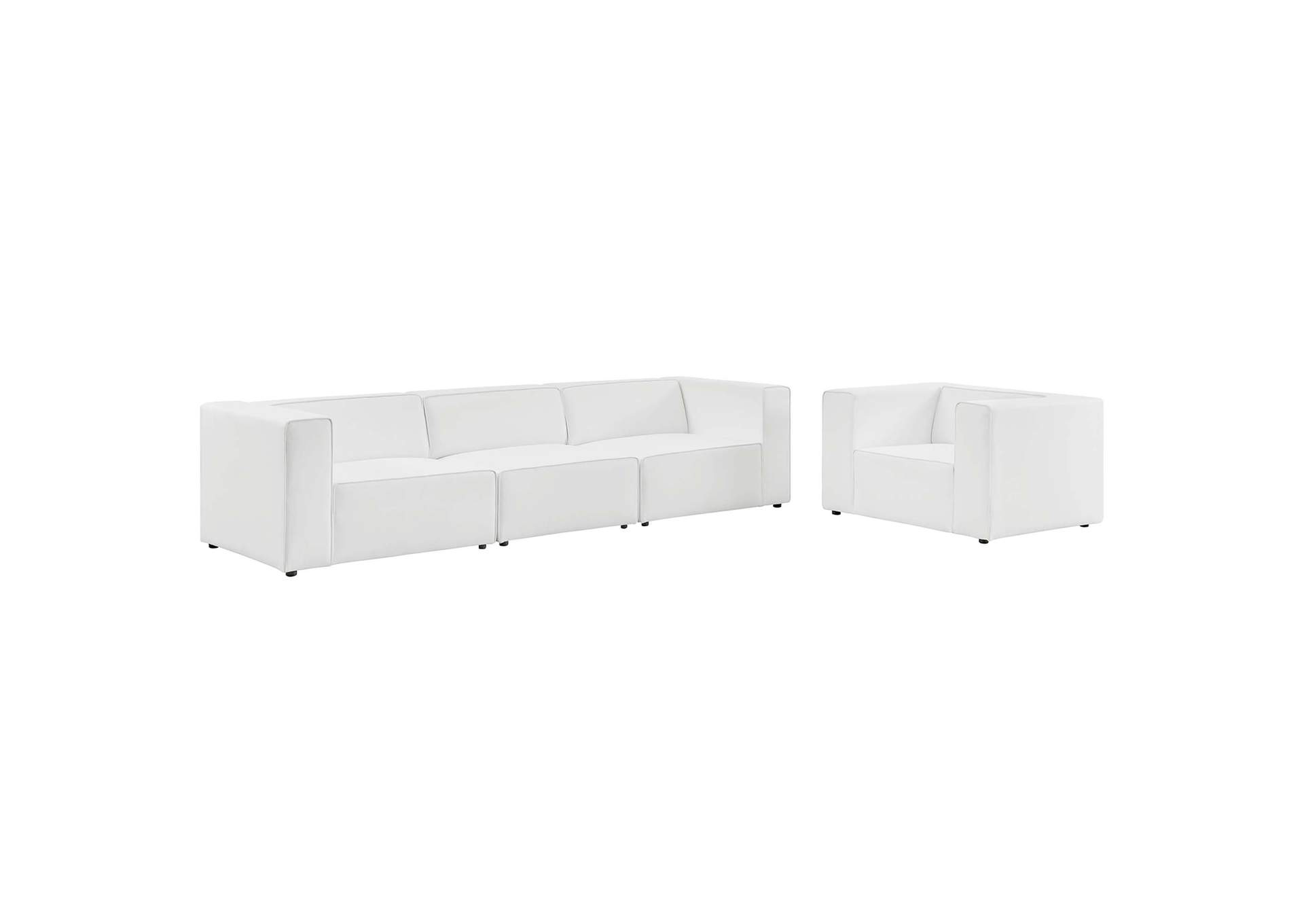 White Mingle Vegan Leather Sofa and Armchair Set,Modway