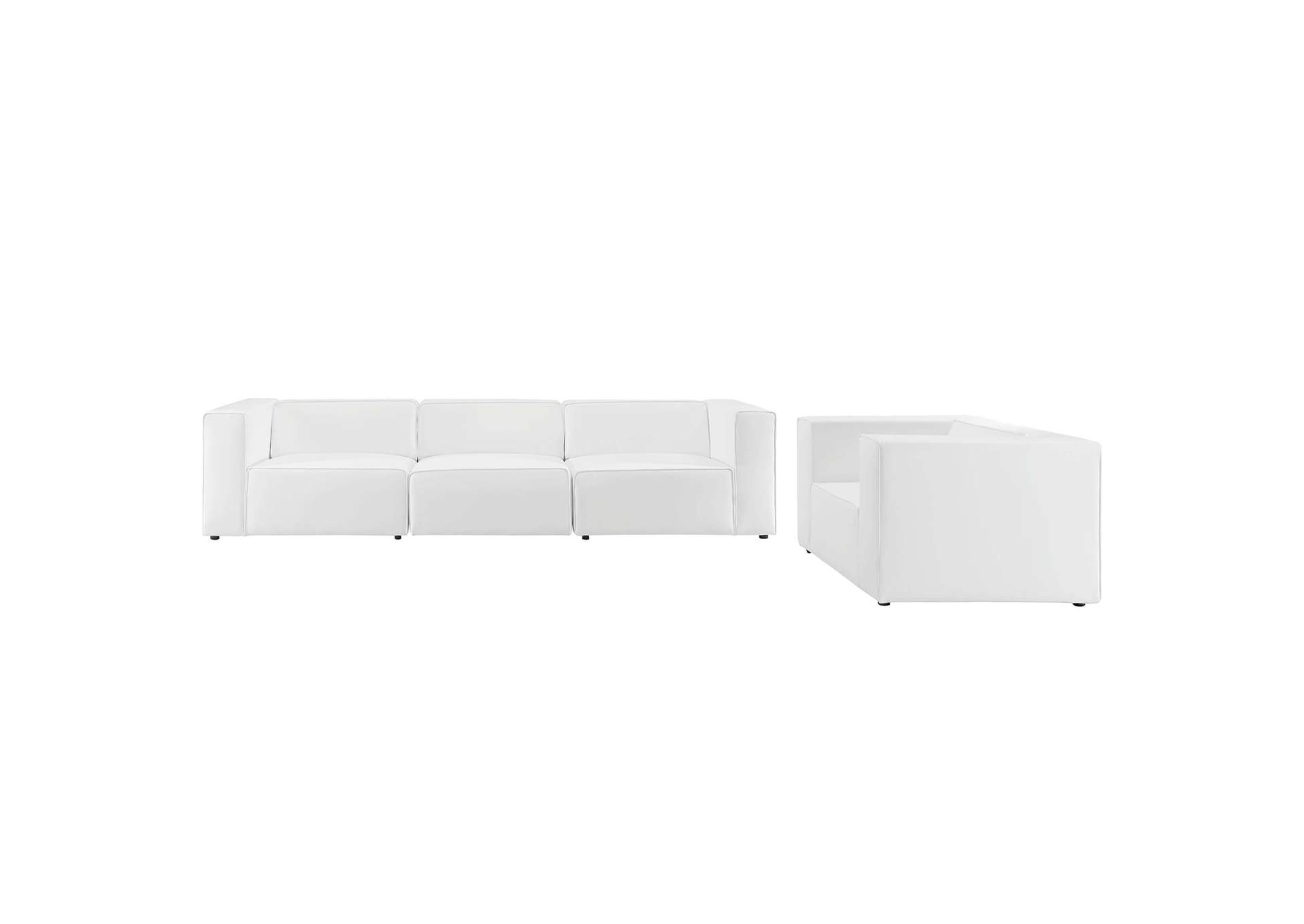 White Mingle Vegan Leather Sofa and Armchair Set,Modway