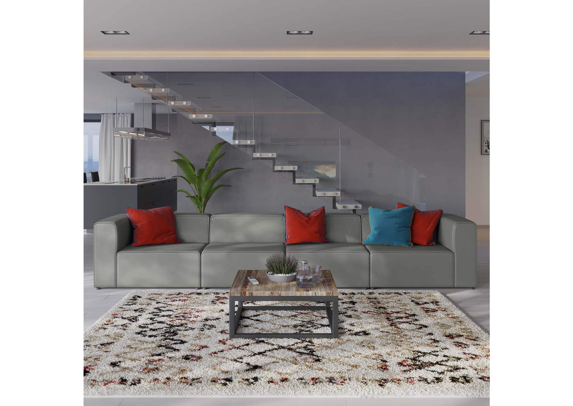 Gray Mingle Vegan Leather 4-Piece Sectional Sofa,Modway