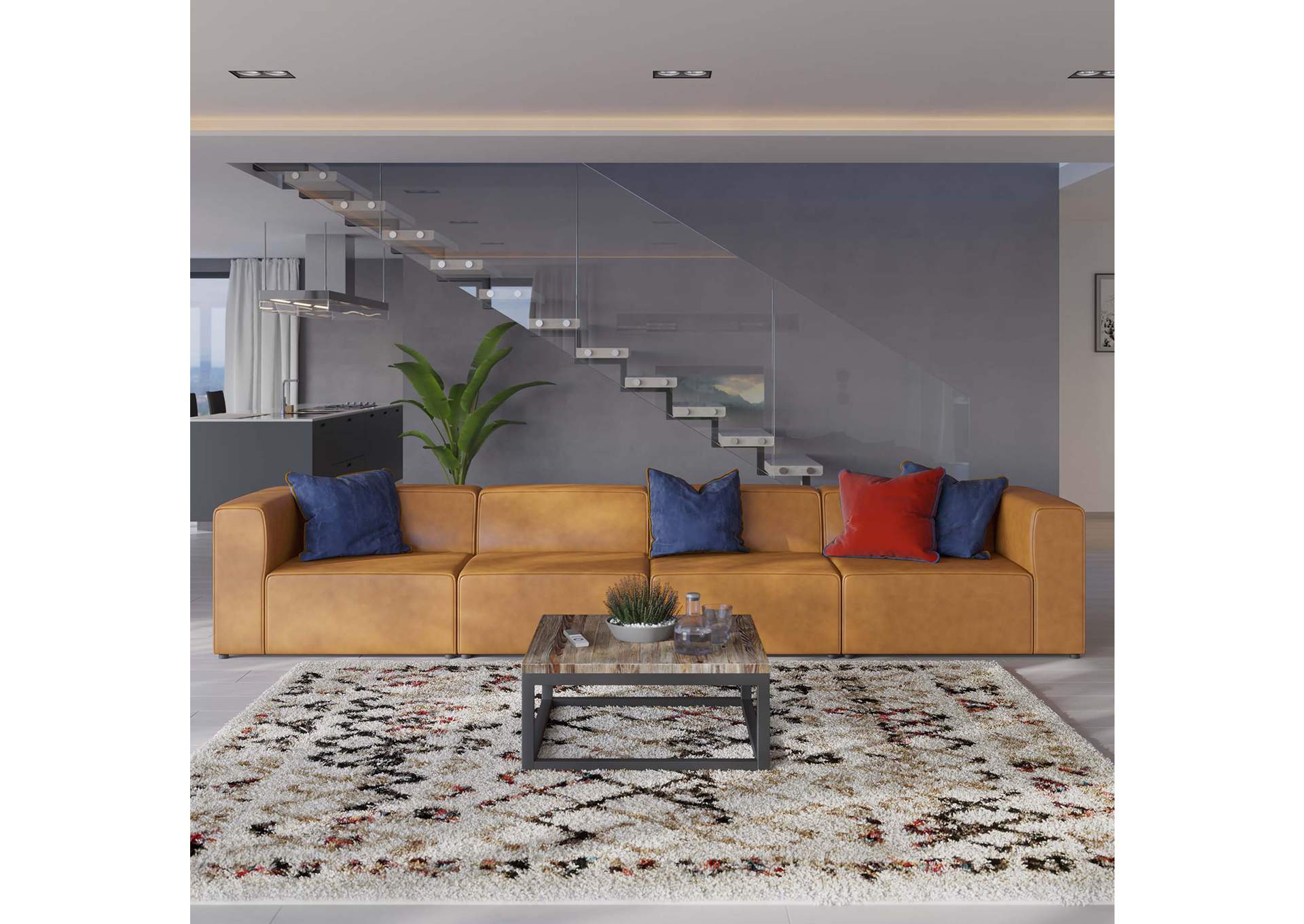 Tan Mingle Vegan Leather 4-Piece Sectional Sofa,Modway