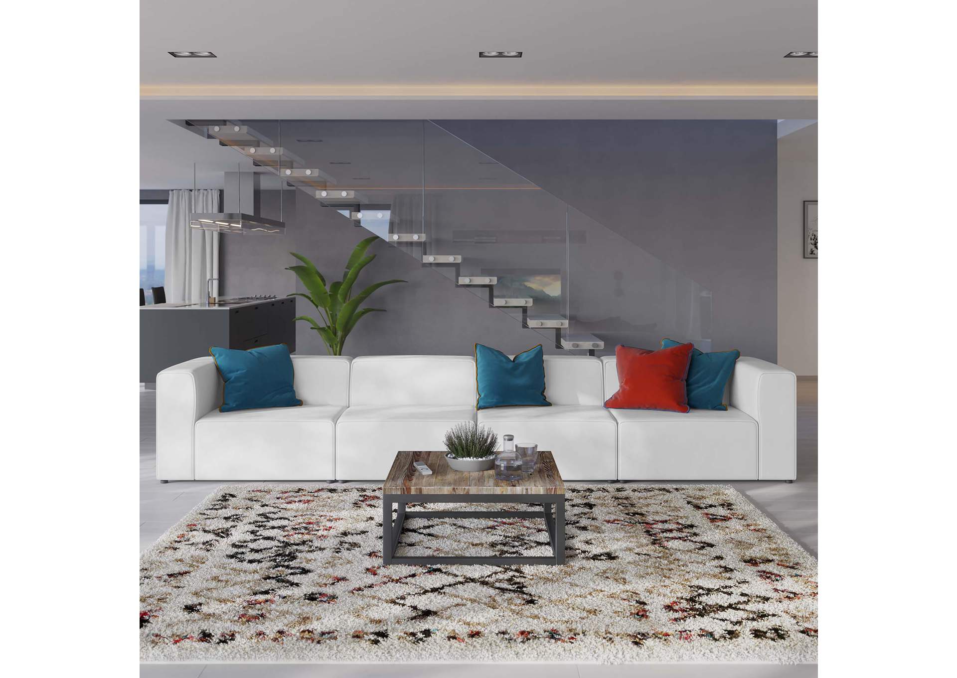 White Mingle Vegan Leather 4-Piece Sectional Sofa,Modway