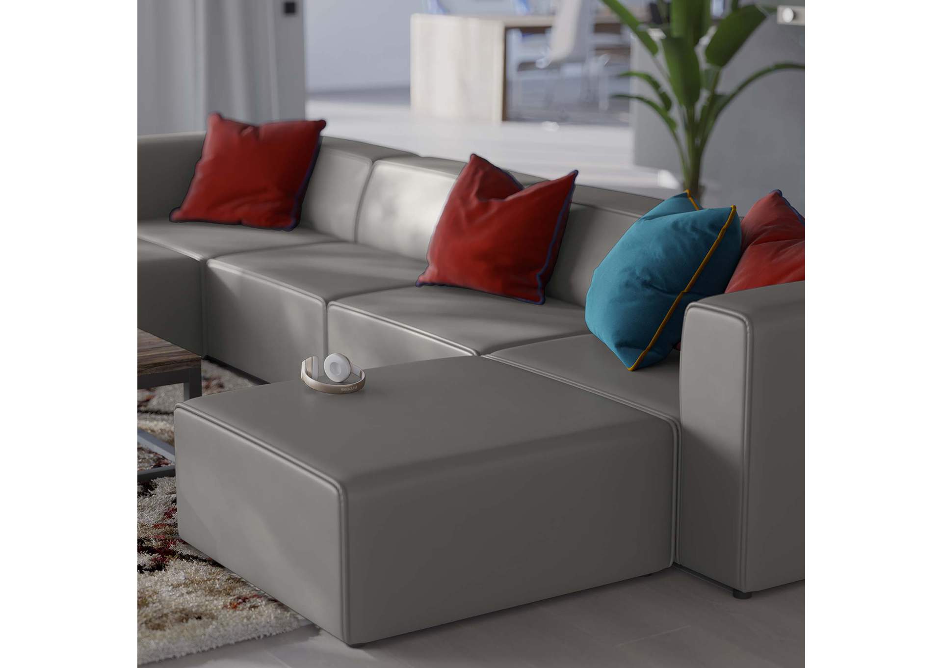 Gray Mingle Vegan Leather 4-Piece Sofa and 2 Ottomans Set,Modway