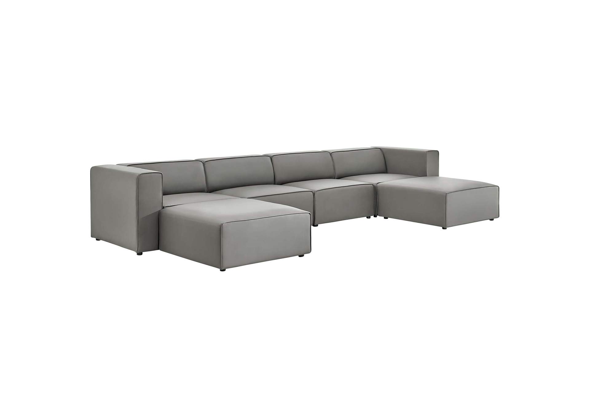 Gray Mingle Vegan Leather 4-Piece Sofa and 2 Ottomans Set,Modway