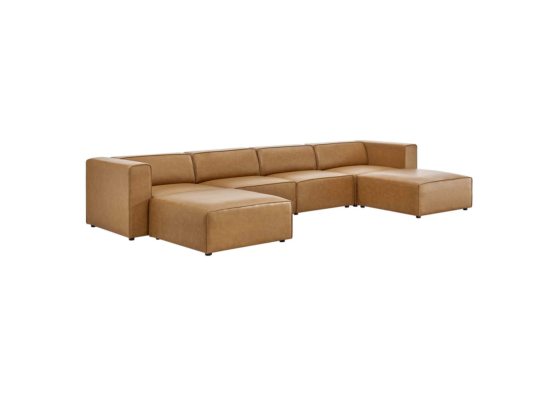 Tan Mingle Vegan Leather 4-Piece Sofa and 2 Ottomans Set,Modway