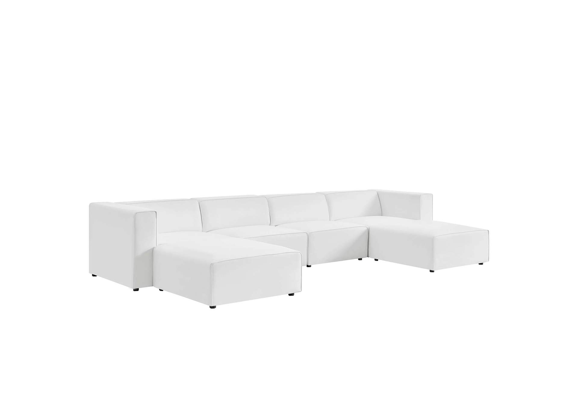 White Mingle Vegan Leather 4-Piece Sofa and 2 Ottomans Set,Modway