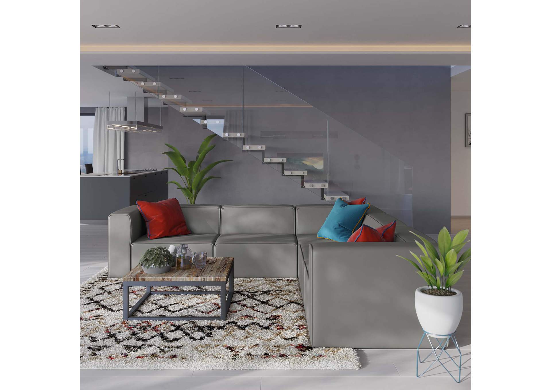 Gray Mingle Vegan Leather 5-Piece Sectional Sofa,Modway