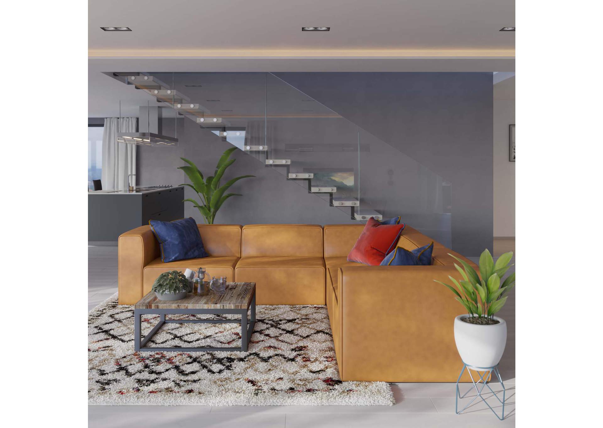 Tan Mingle Vegan Leather 5-Piece Sectional Sofa,Modway