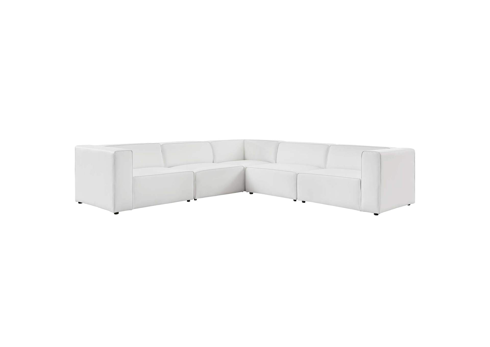 White Mingle Vegan Leather 5-Piece Sectional Sofa,Modway