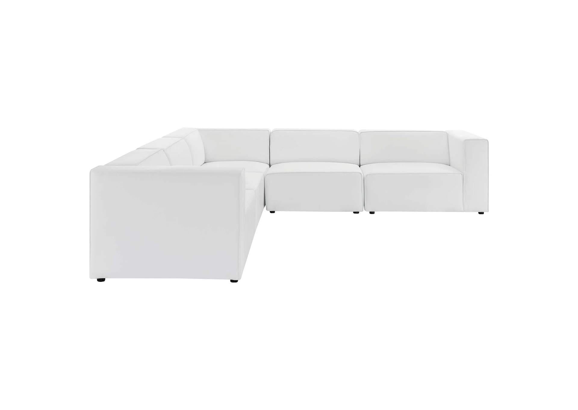 White Mingle Vegan Leather 5-Piece Sectional Sofa,Modway