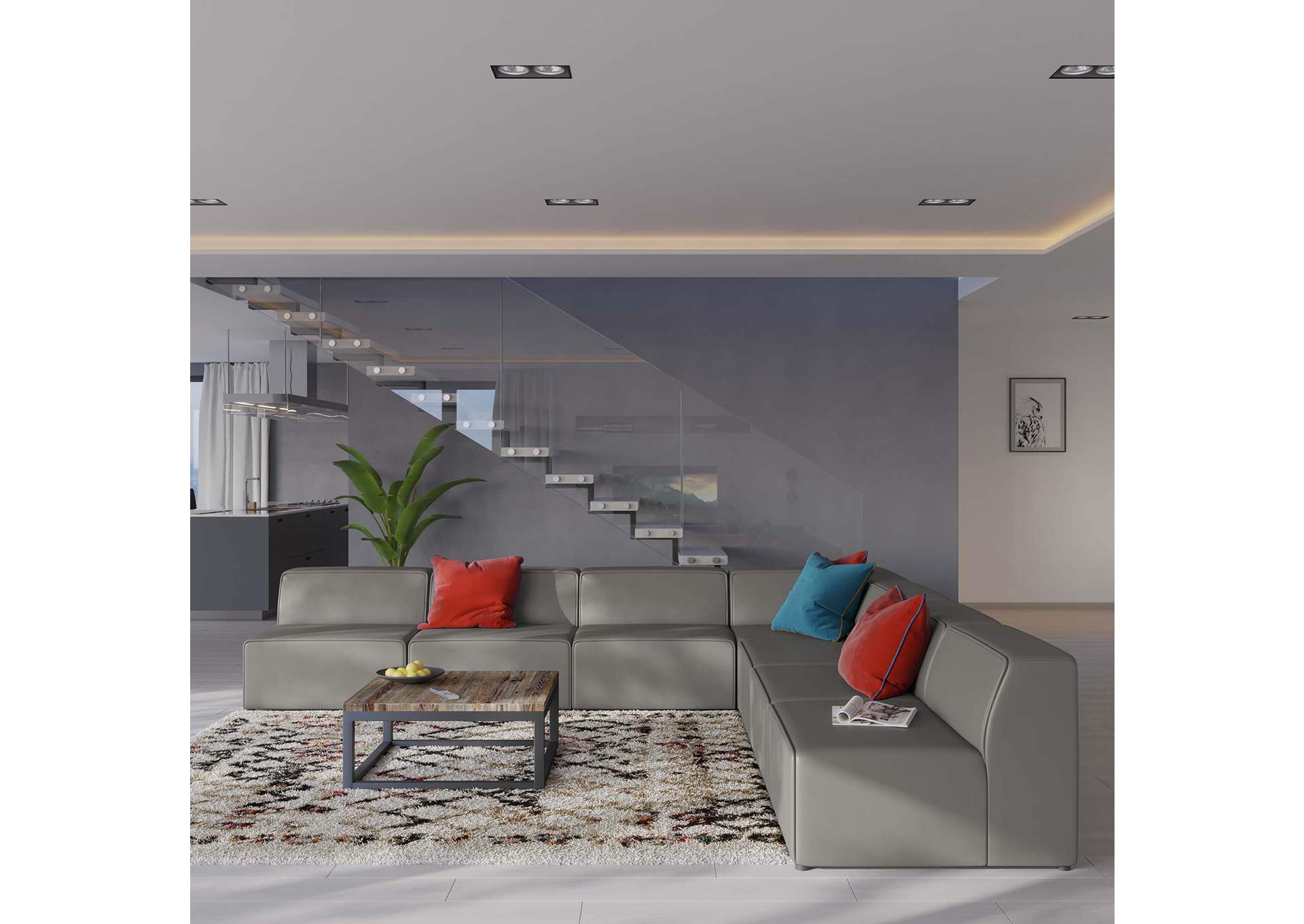 Gray Mingle Vegan Leather 7-Piece Sectional Sofa,Modway