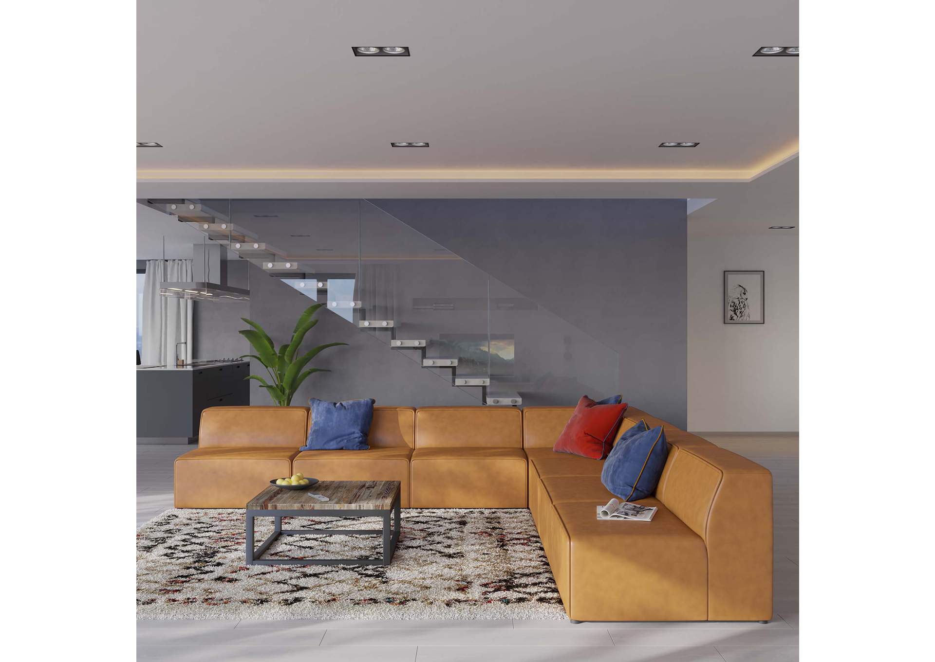 Tan Mingle Vegan Leather 7-Piece Sectional Sofa,Modway