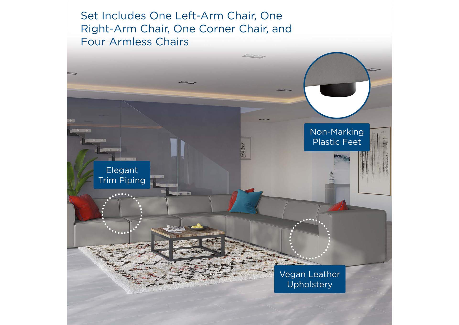 Gray Mingle Vegan Leather 7-Piece Sectional Sofa,Modway