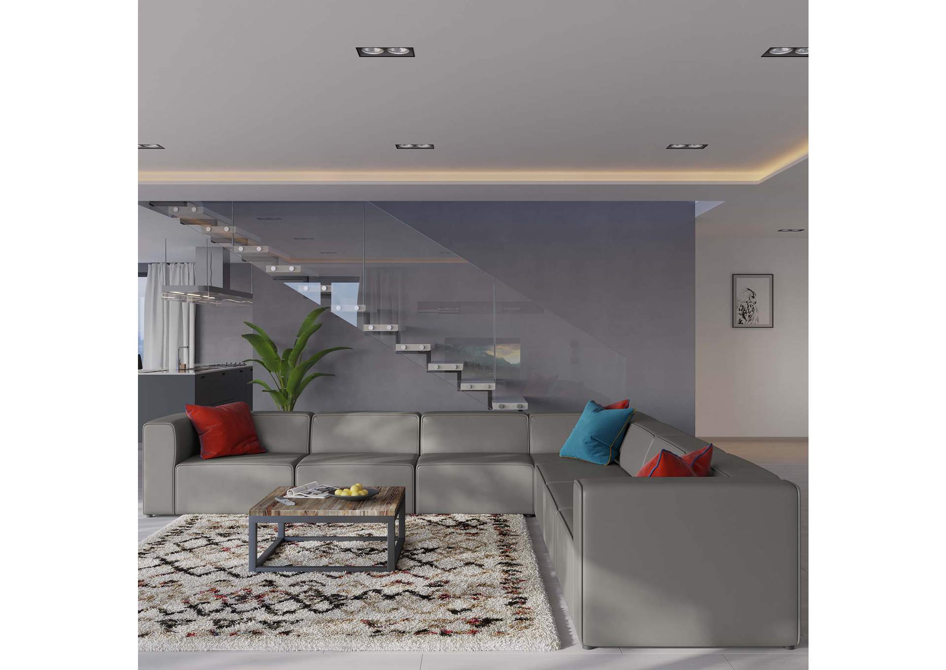 Gray Mingle Vegan Leather 7-Piece Sectional Sofa,Modway