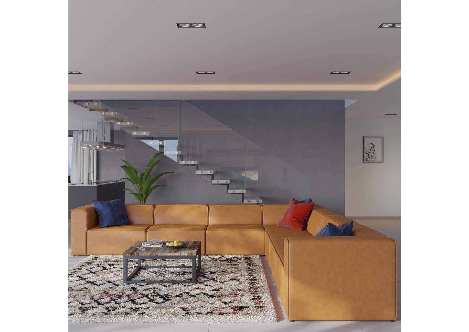 Tan Mingle Vegan Leather 7-Piece Sectional Sofa,Modway