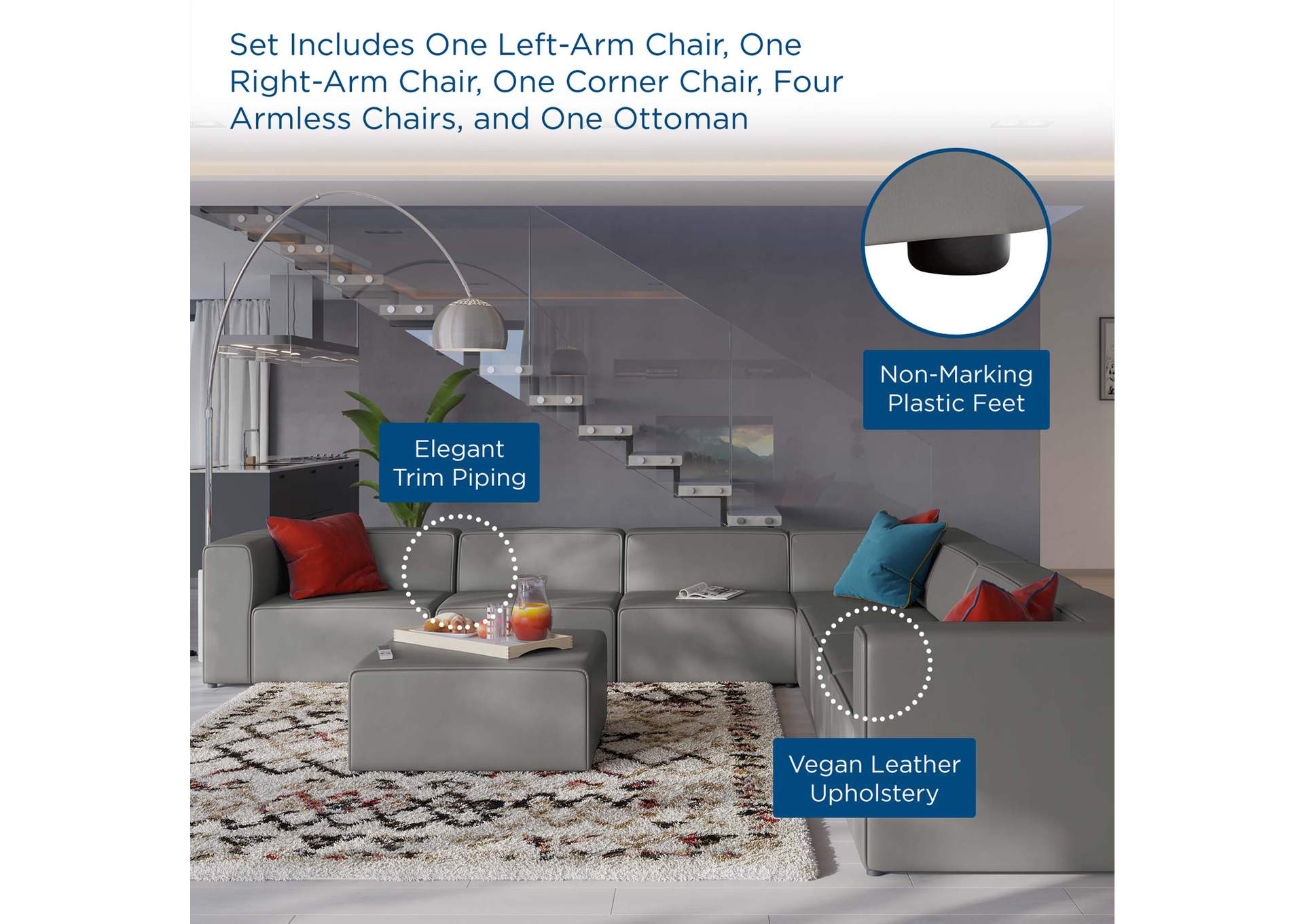 Gray Mingle Vegan Leather 8-Piece Sectional Sofa Set,Modway