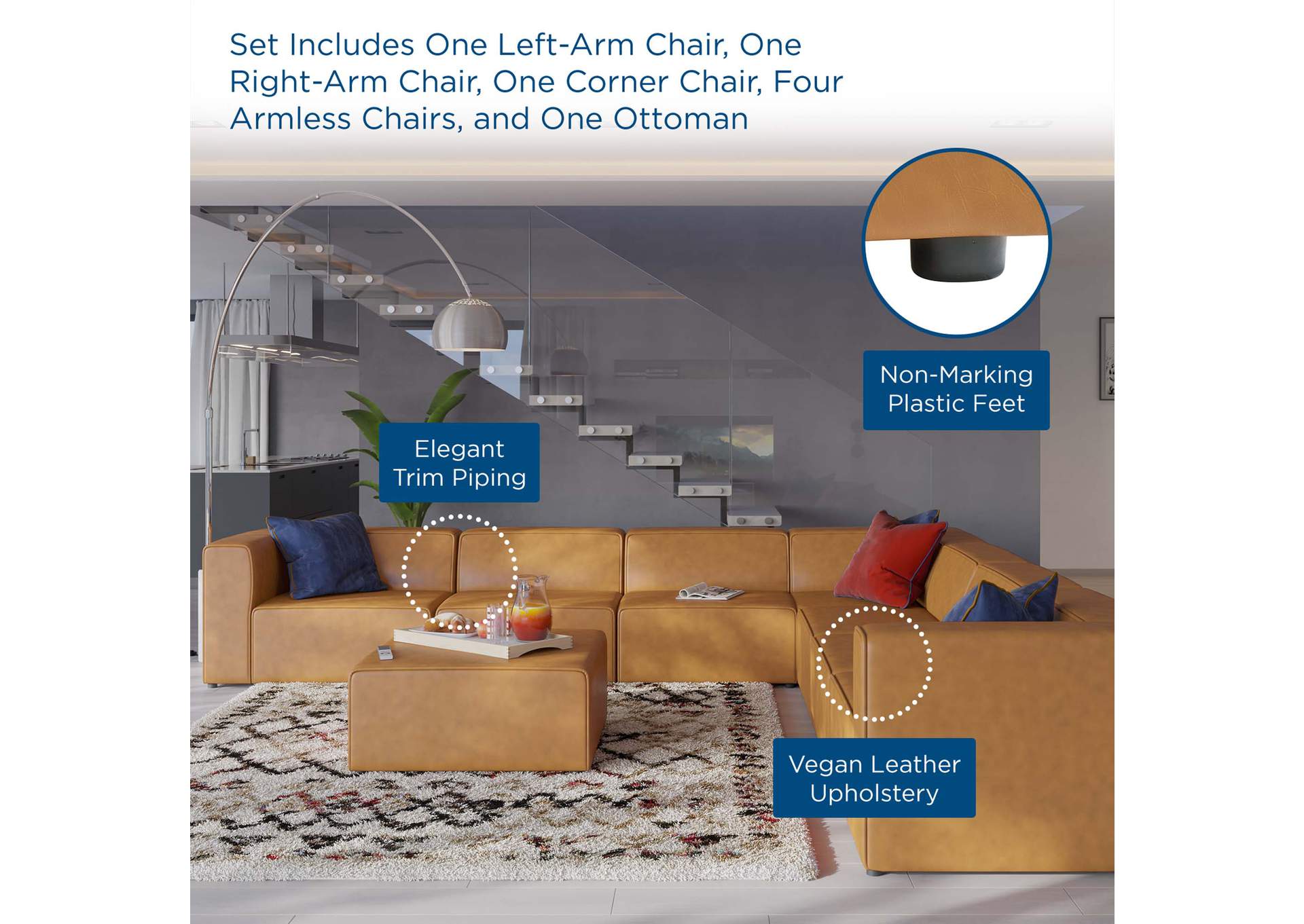 Tan Mingle Vegan Leather 8-Piece Sectional Sofa Set,Modway