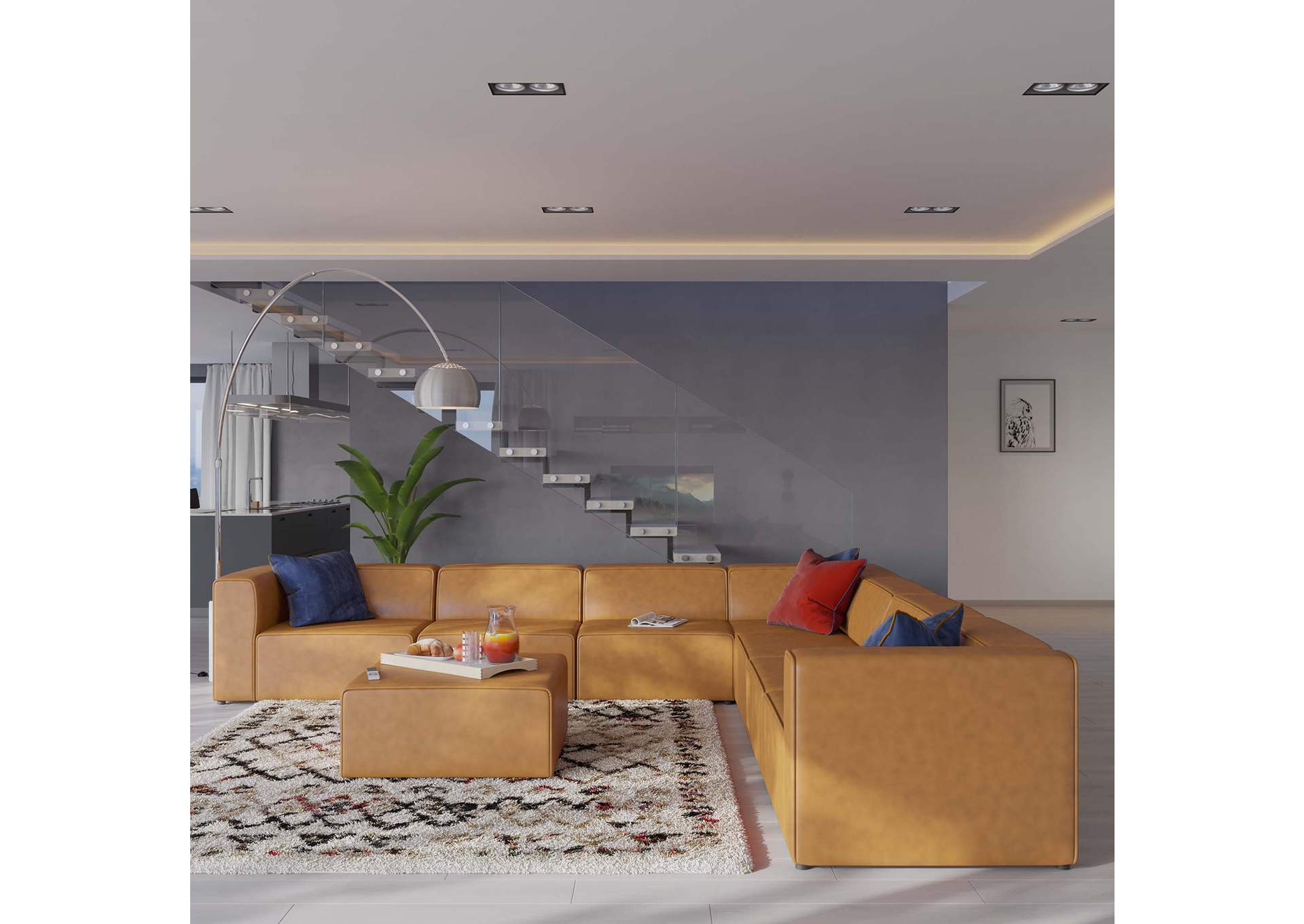 Tan Mingle Vegan Leather 8-Piece Sectional Sofa Set,Modway