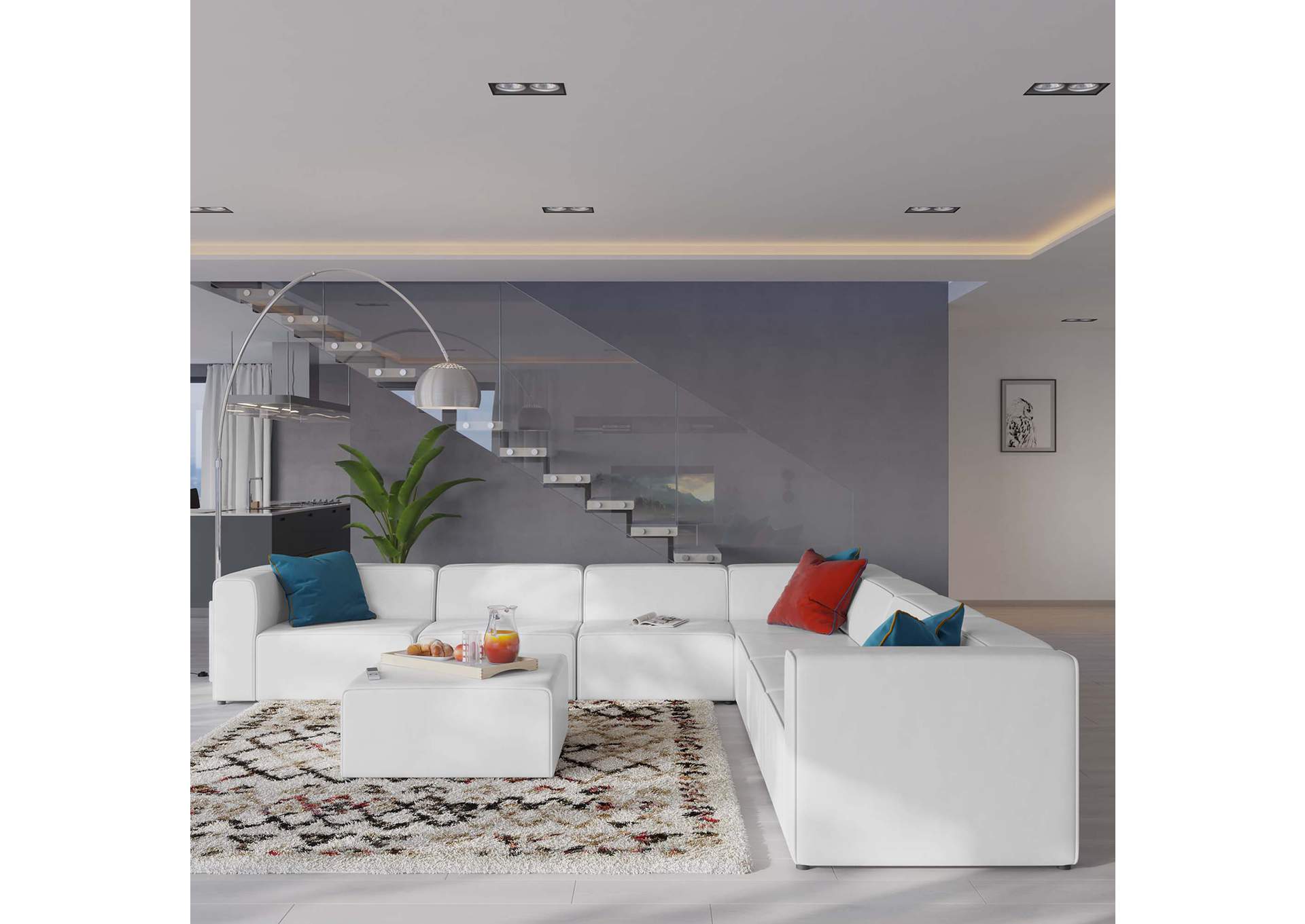 White Mingle Vegan Leather 8-Piece Sectional Sofa Set,Modway