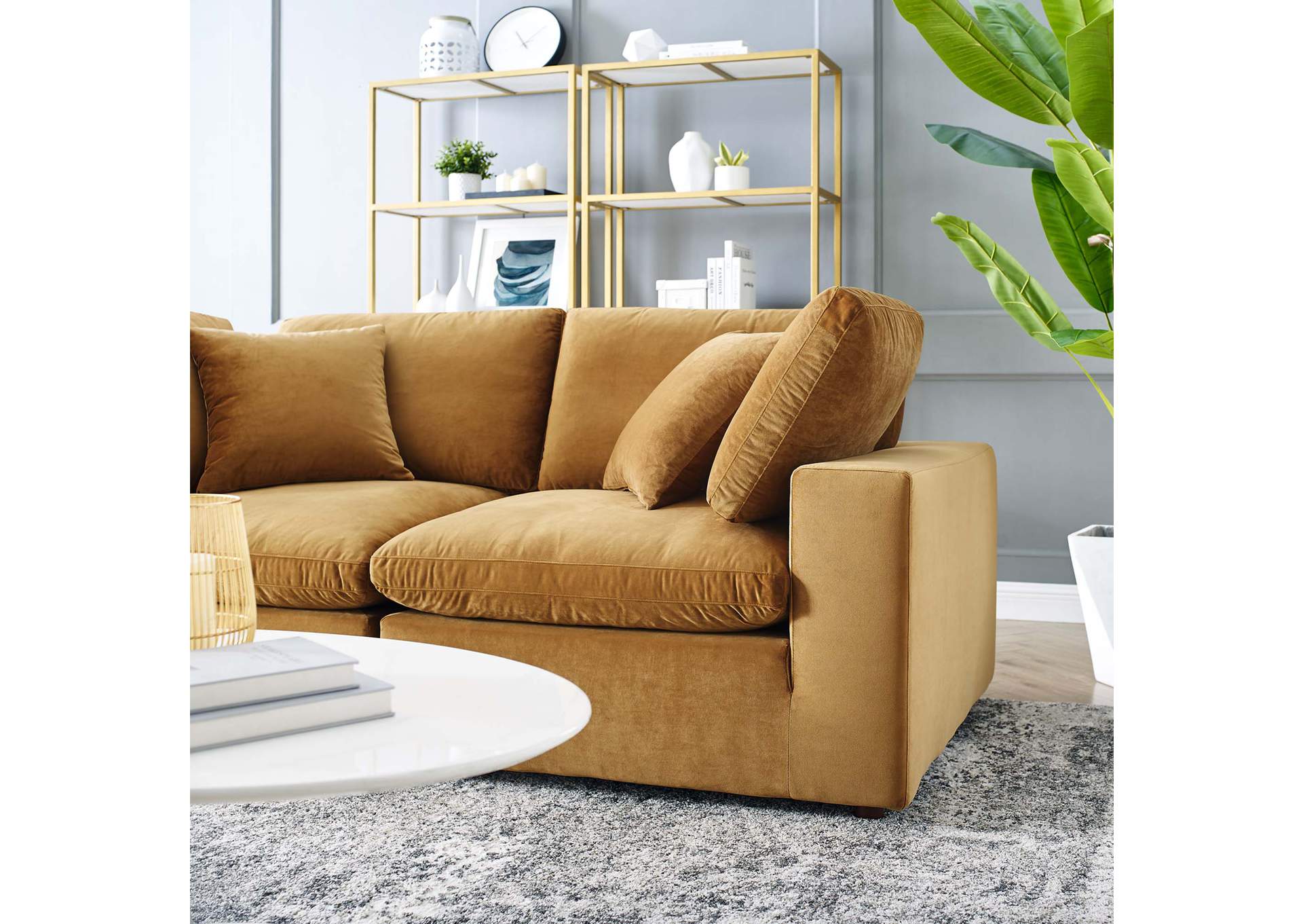 Cognac Commix Down Filled Overstuffed Performance Velvet Loveseat,Modway