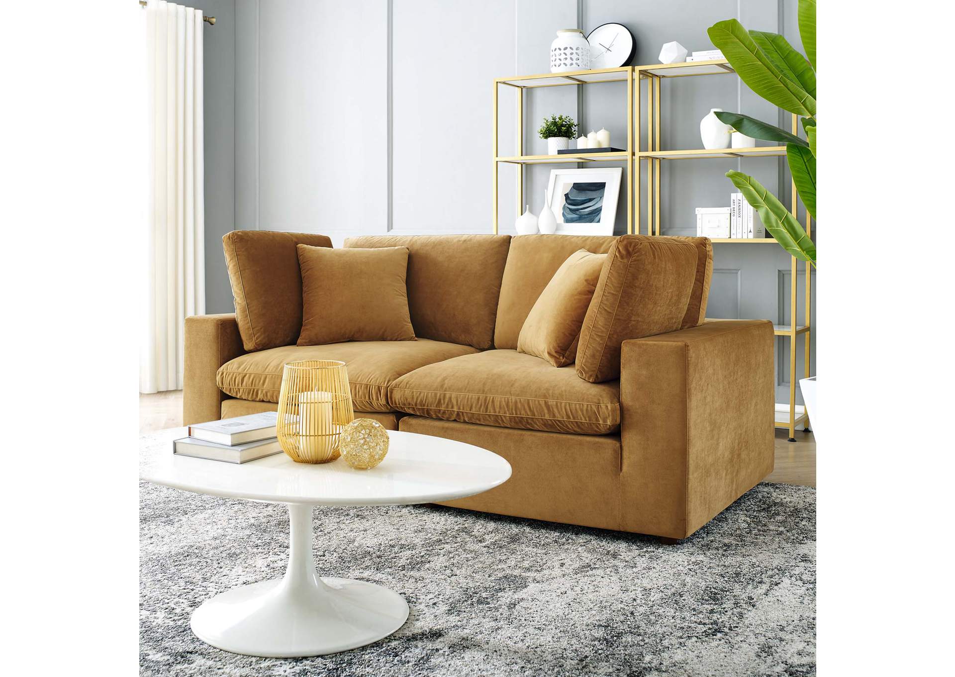 Cognac Commix Down Filled Overstuffed Performance Velvet Loveseat,Modway