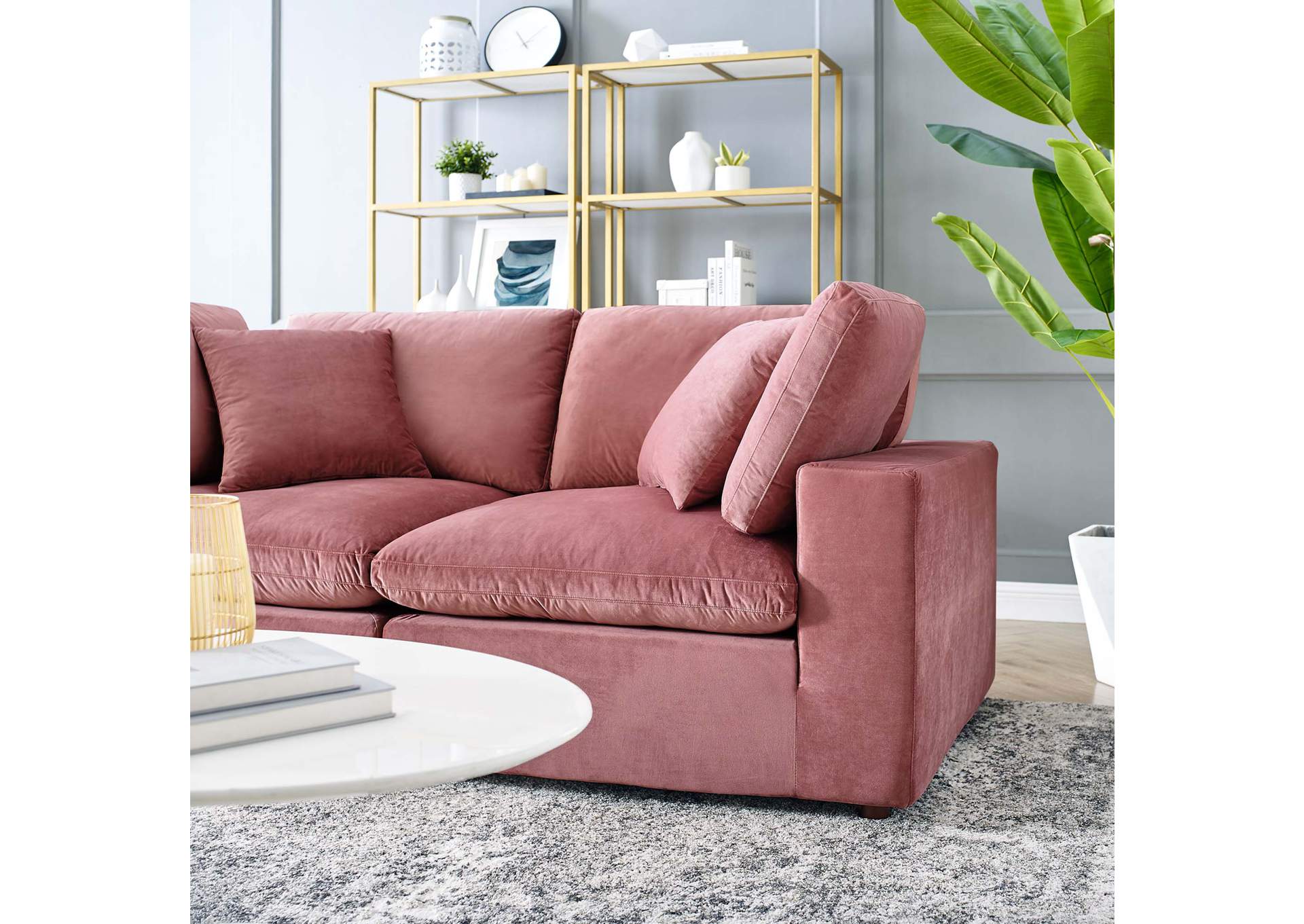 Dusty Rose Commix Down Filled Overstuffed Performance Velvet Loveseat,Modway
