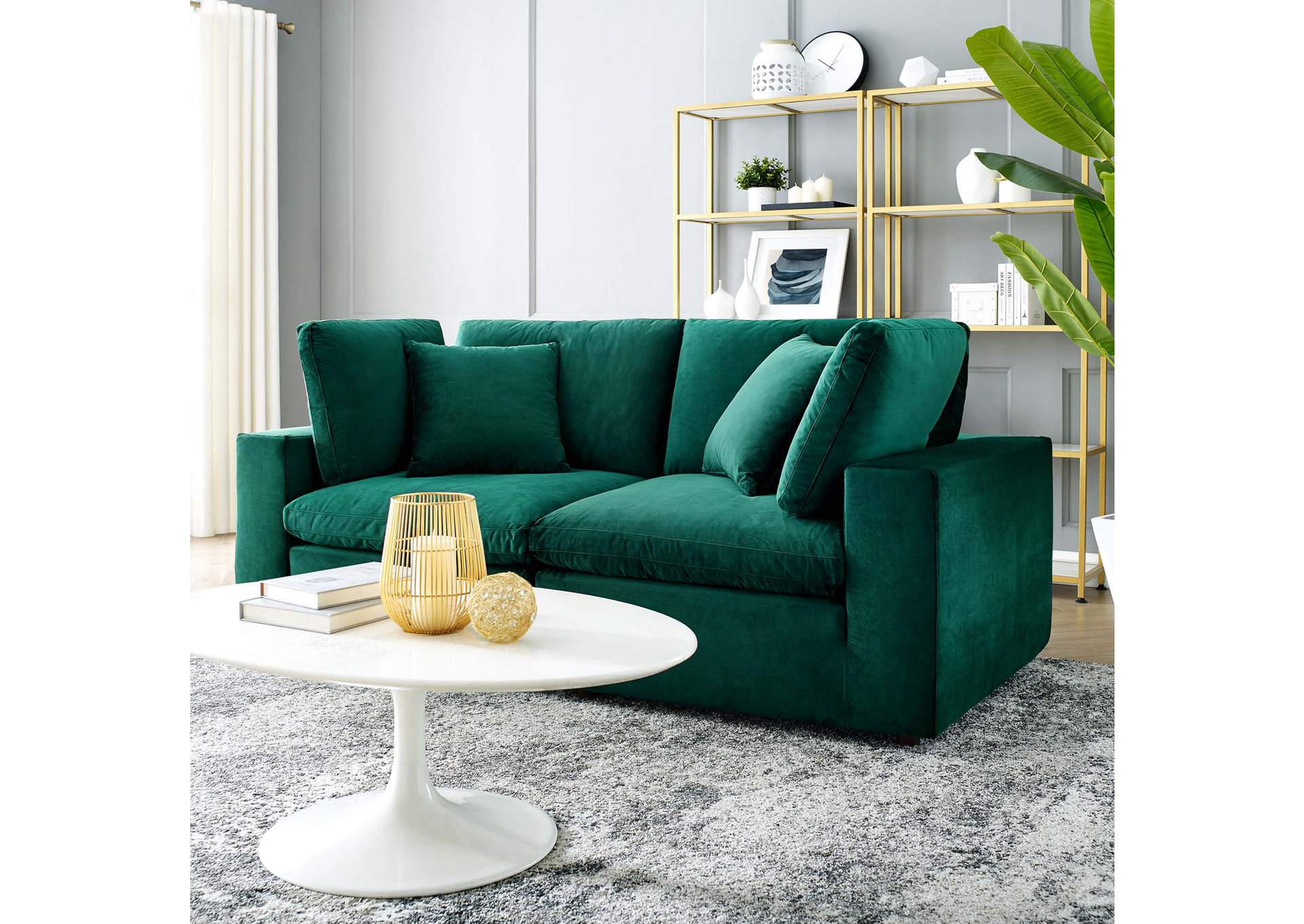Green Commix Down Filled Overstuffed Performance Velvet Loveseat,Modway