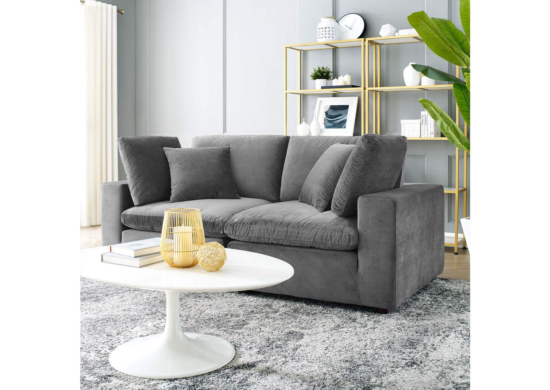 Gray Commix Down Filled Overstuffed Performance Velvet Loveseat,Modway