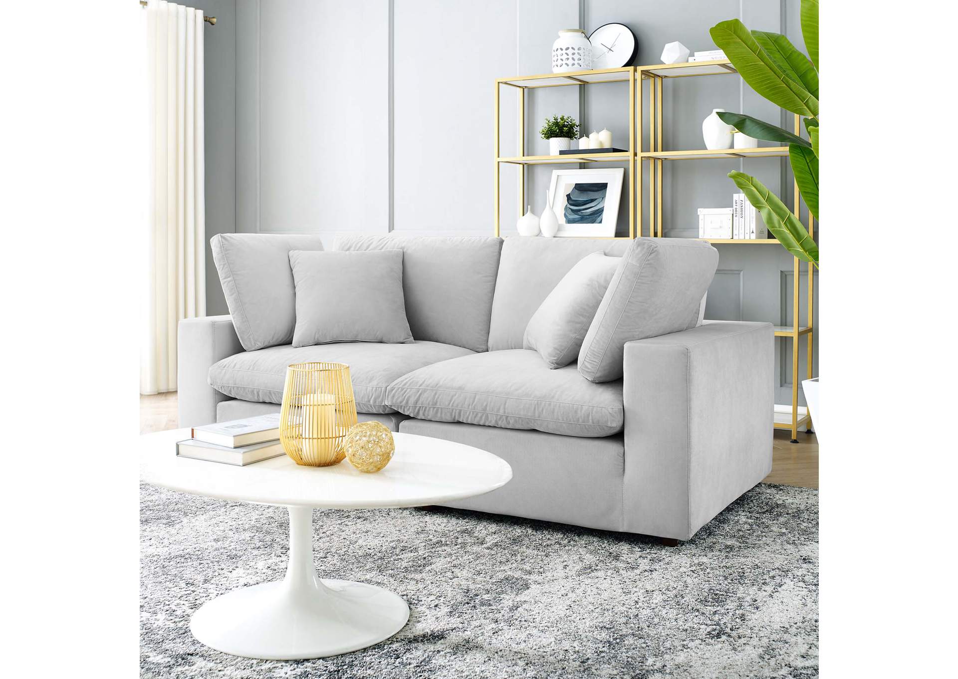 Light Gray Commix Down Filled Overstuffed Performance Velvet Loveseat,Modway