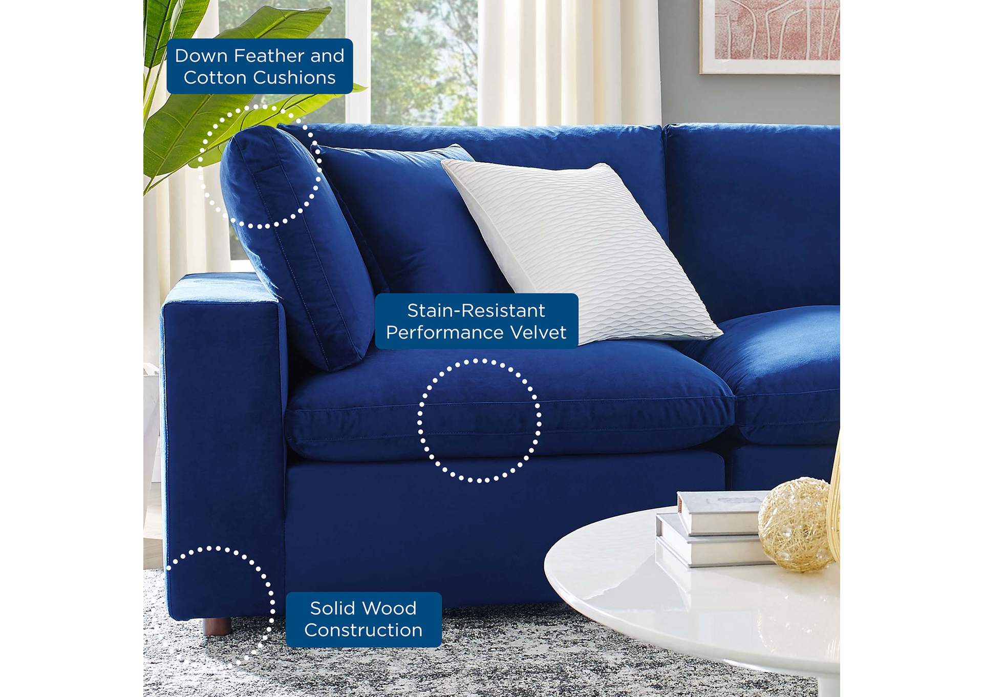 Navy Commix Down Filled Overstuffed Performance Velvet Loveseat,Modway