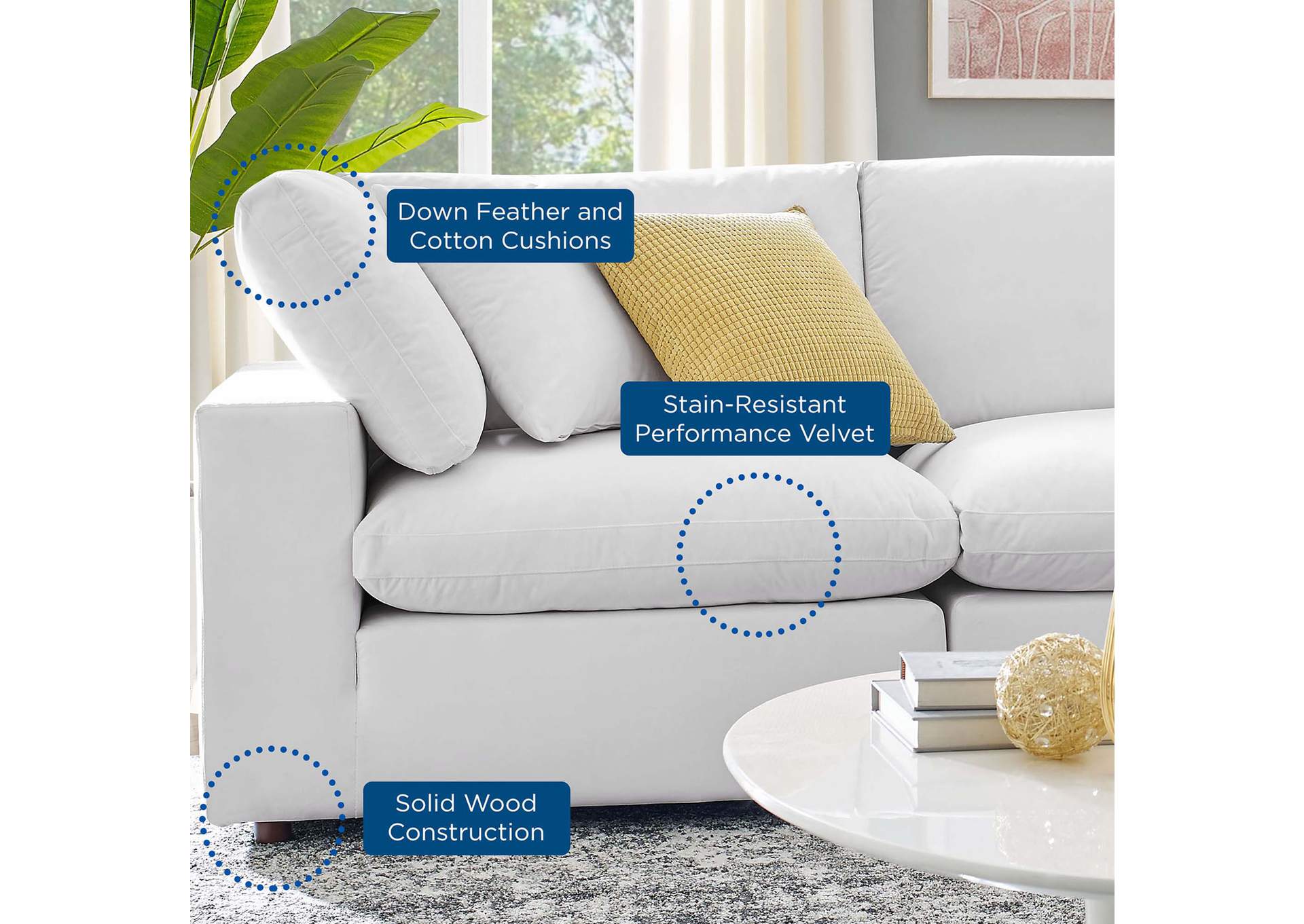 White Commix Down Filled Overstuffed Performance Velvet Loveseat,Modway