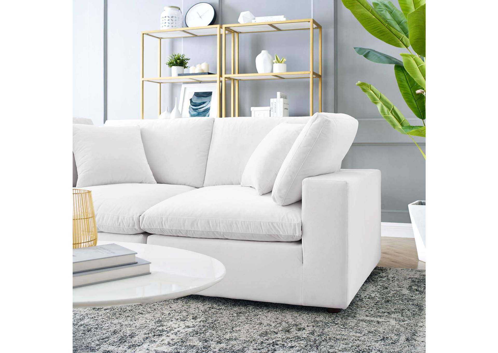 White Commix Down Filled Overstuffed Performance Velvet Loveseat,Modway