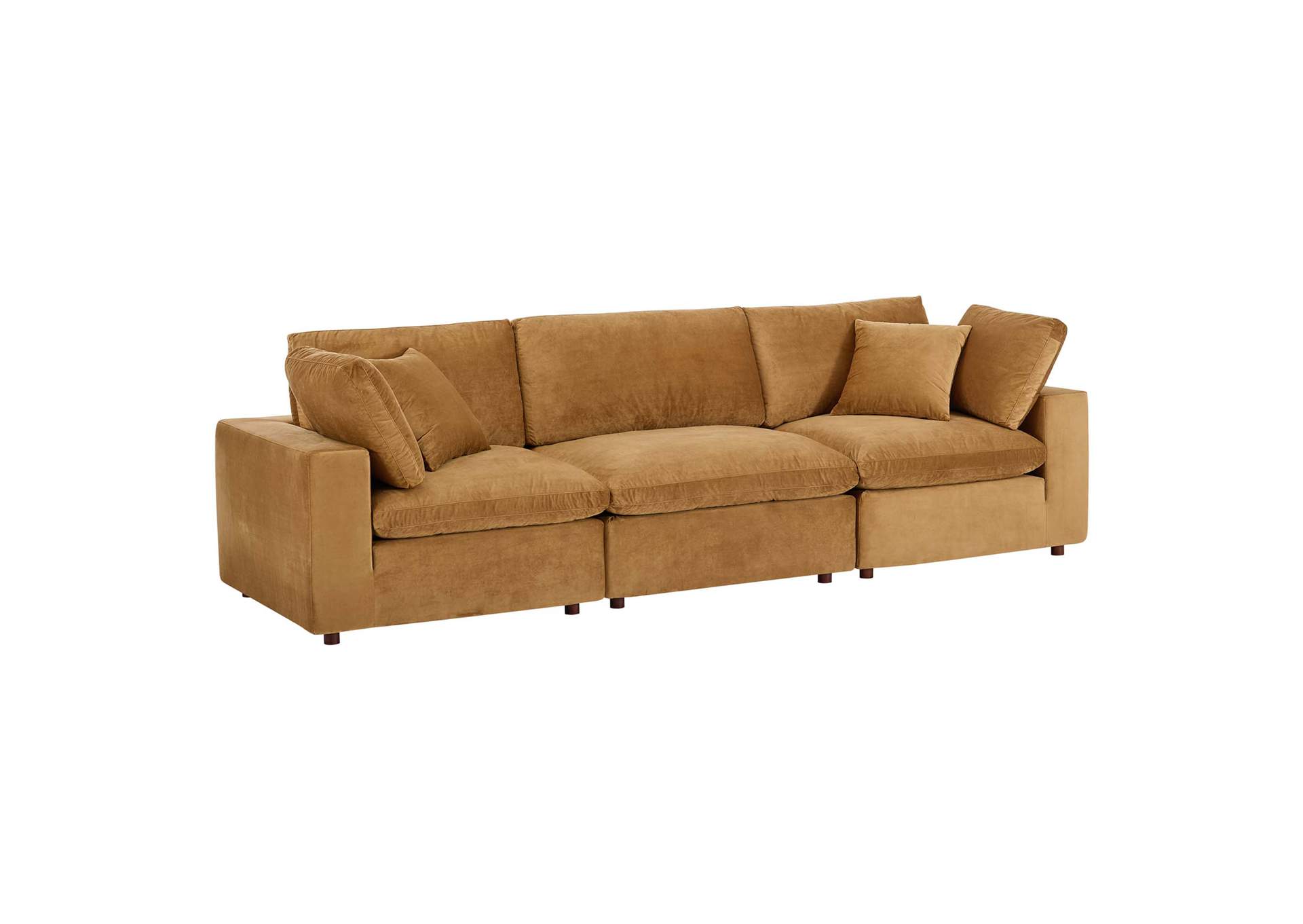 Cognac Commix Down Filled Overstuffed Performance Velvet 3-Seater Sofa,Modway