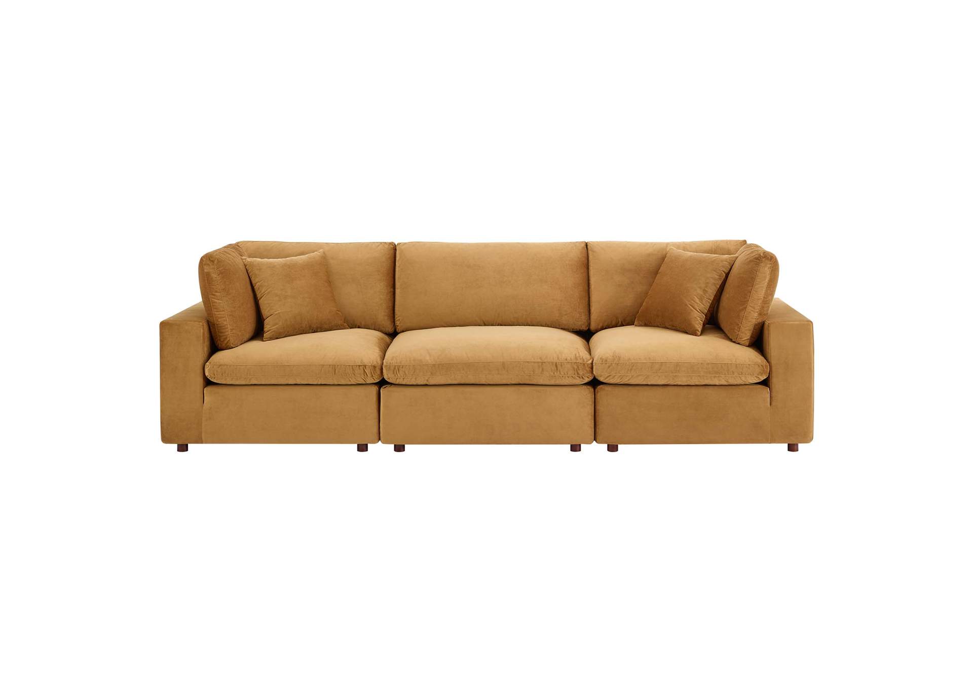 Cognac Commix Down Filled Overstuffed Performance Velvet 3-Seater Sofa,Modway