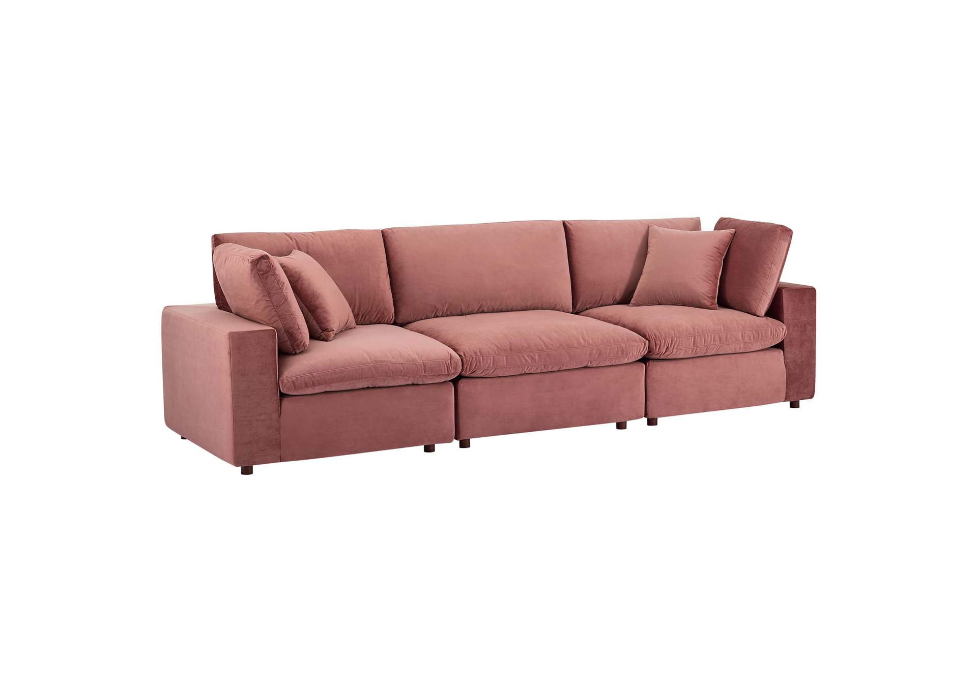 Dusty Rose Commix Down Filled Overstuffed Performance Velvet 3-Seater Sofa,Modway