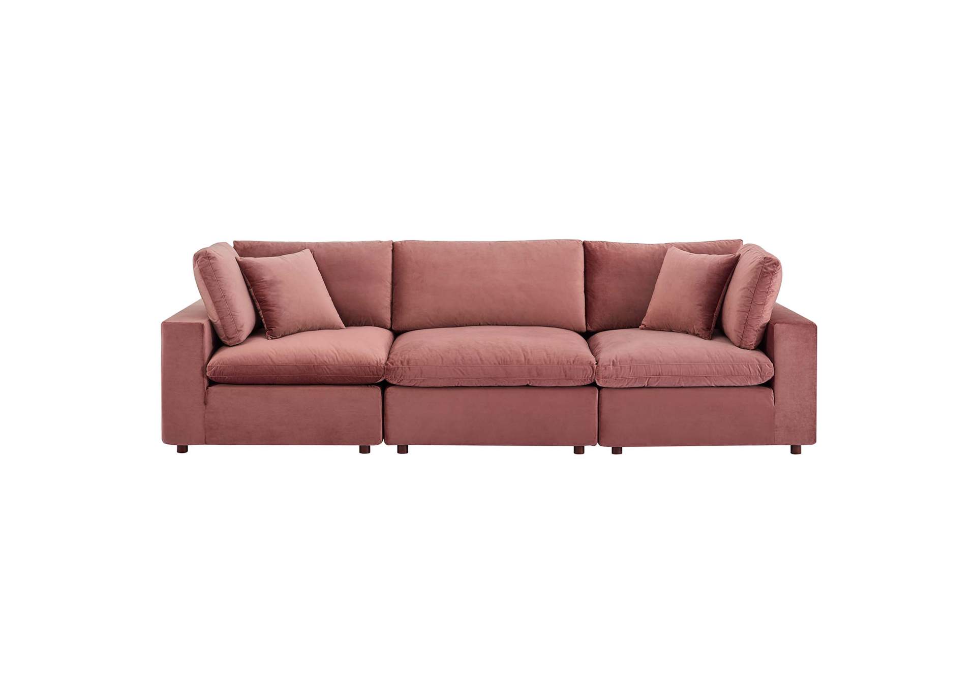 Dusty Rose Commix Down Filled Overstuffed Performance Velvet 3-Seater Sofa,Modway