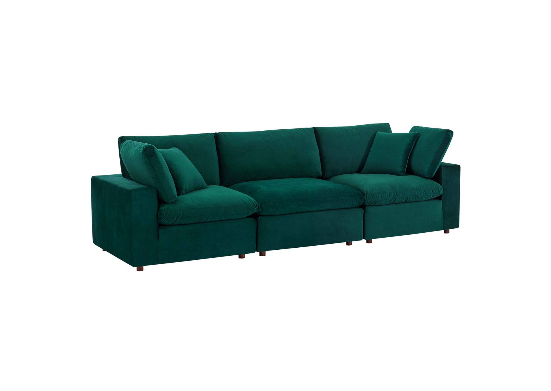 Green Commix Down Filled Overstuffed Performance Velvet 3-Seater Sofa,Modway