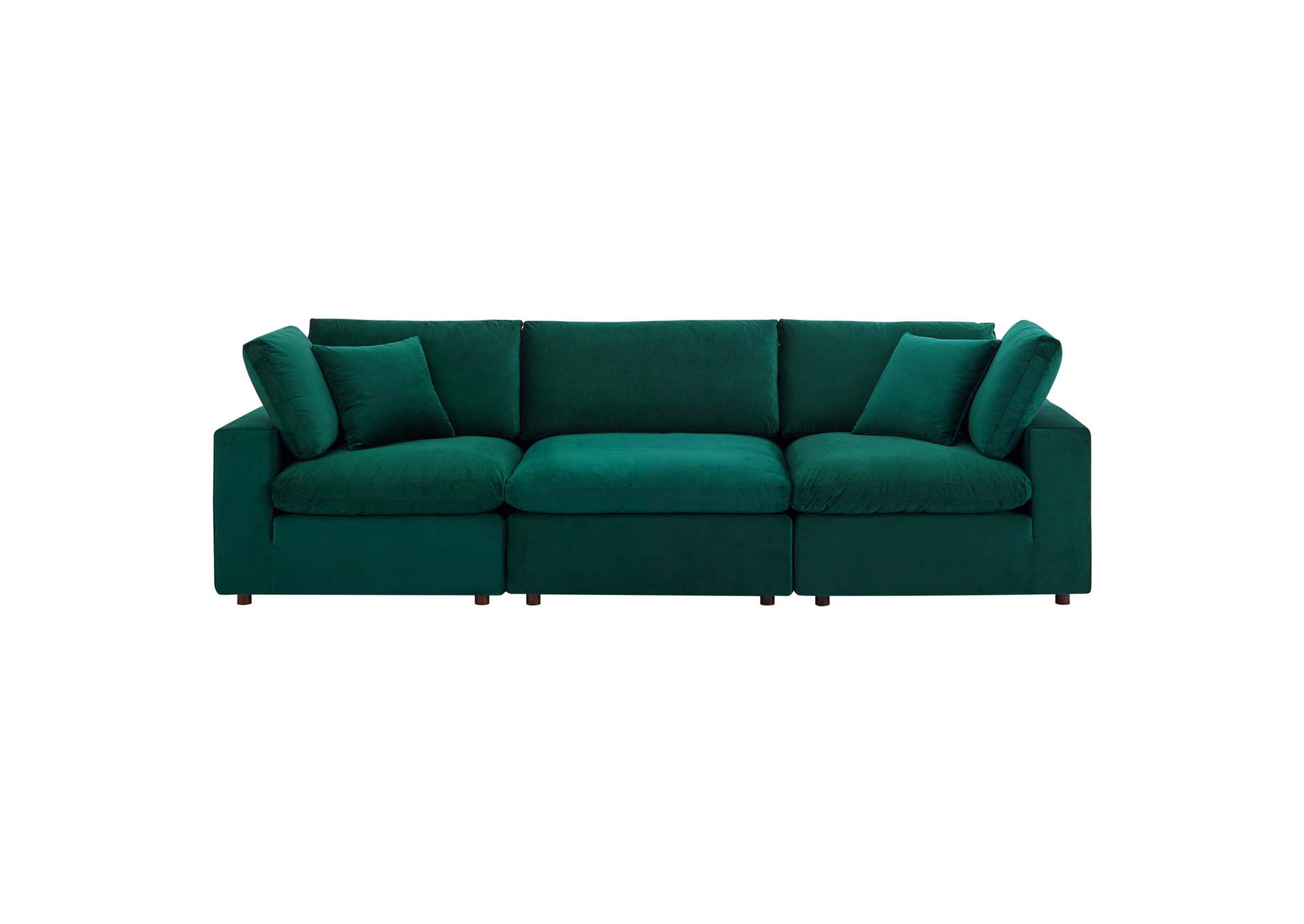 Green Commix Down Filled Overstuffed Performance Velvet 3-Seater Sofa,Modway