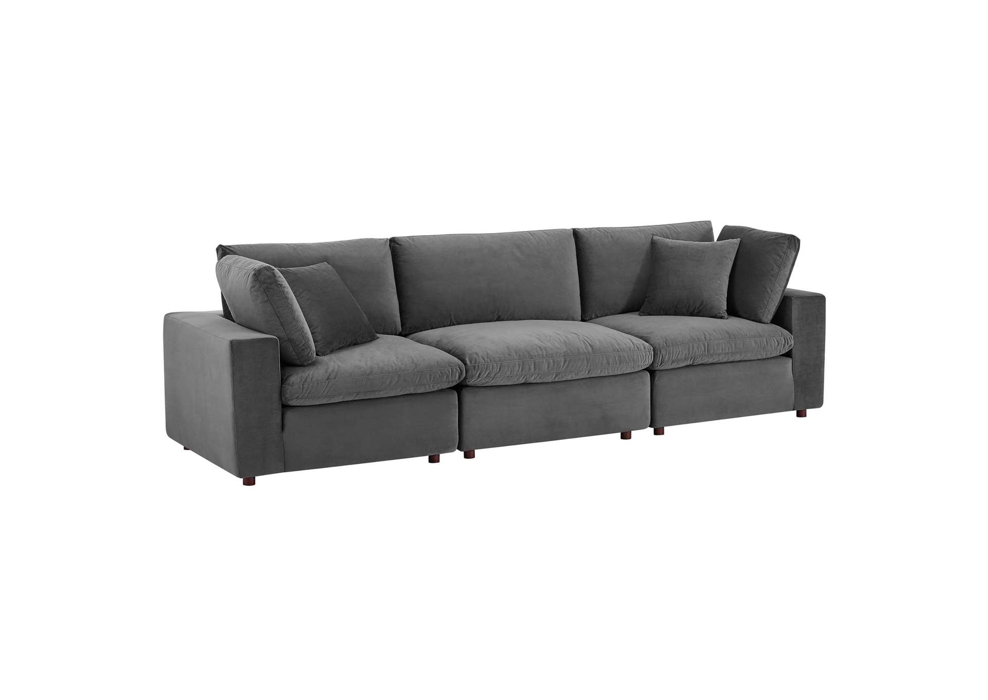 Gray Commix Down Filled Overstuffed Performance Velvet 3-Seater Sofa,Modway