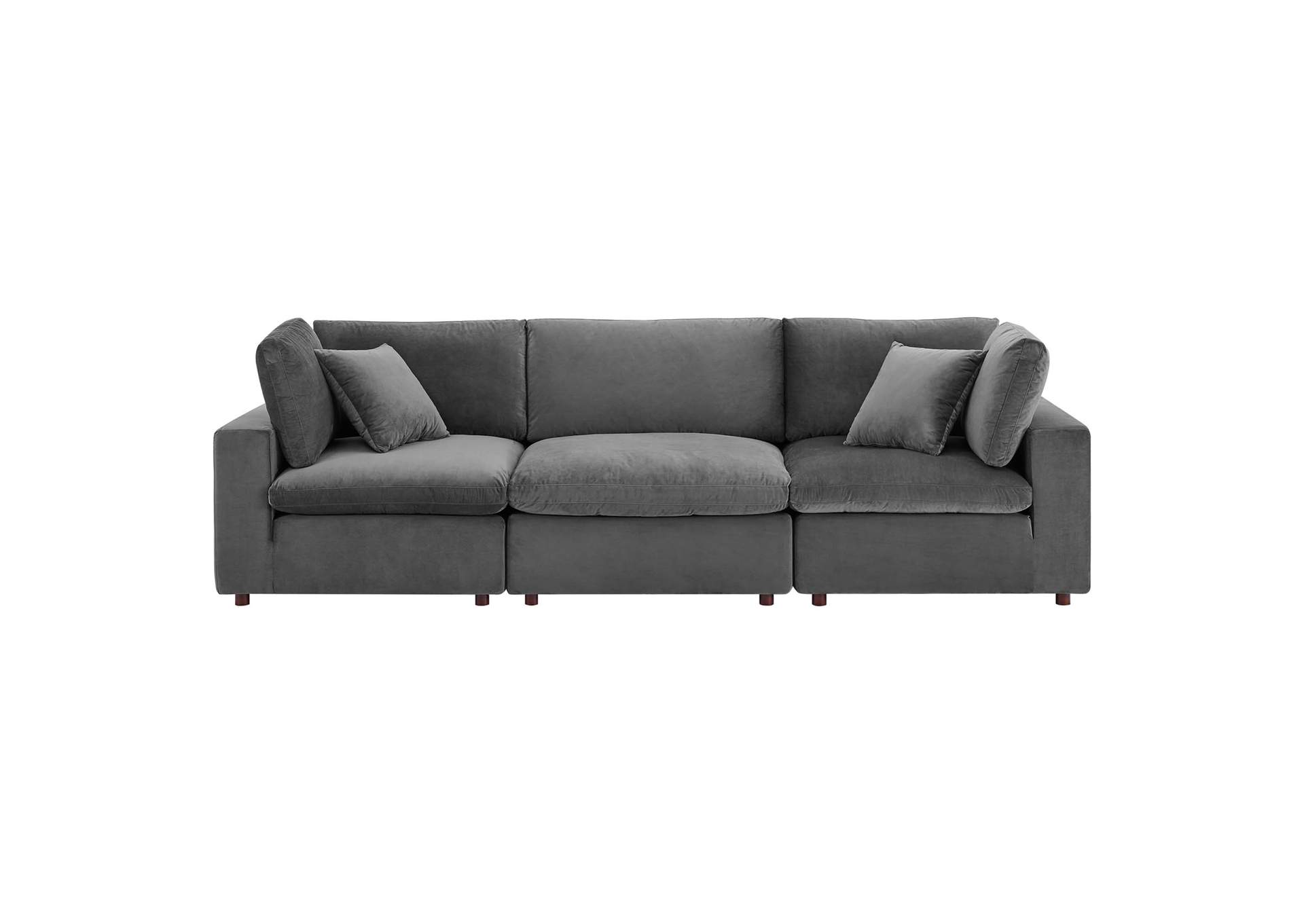 Gray Commix Down Filled Overstuffed Performance Velvet 3-Seater Sofa,Modway