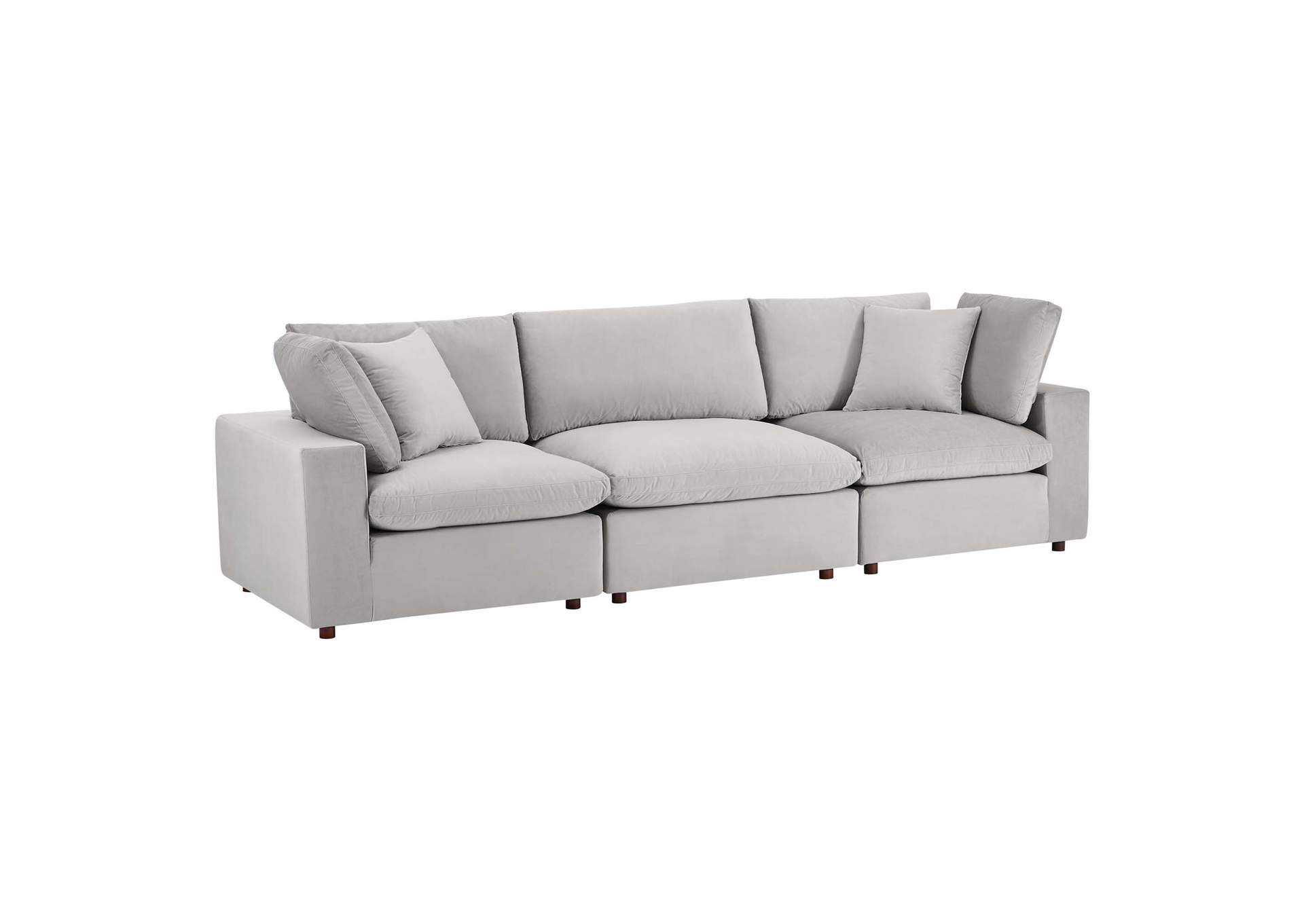 Light Gray Commix Down Filled Overstuffed Performance Velvet 3-Seater Sofa,Modway