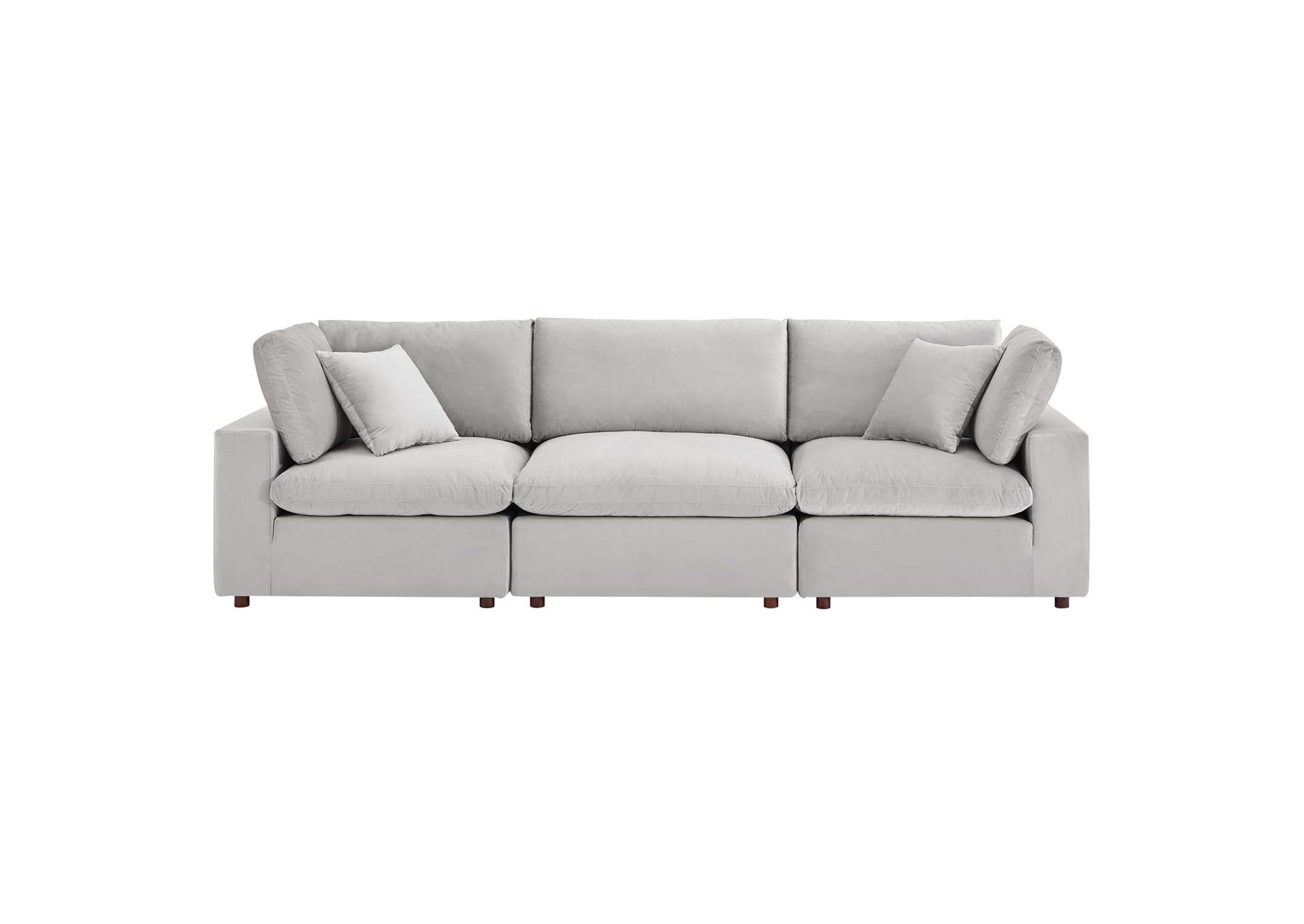 Light Gray Commix Down Filled Overstuffed Performance Velvet 3-Seater Sofa,Modway