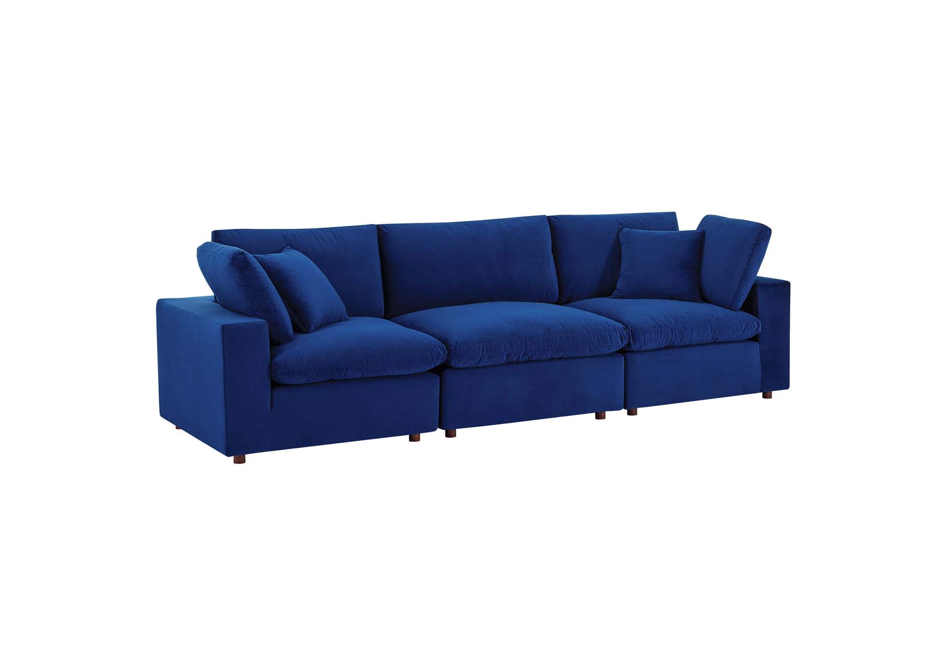 Navy Commix Down Filled Overstuffed Performance Velvet 3-Seater Sofa,Modway
