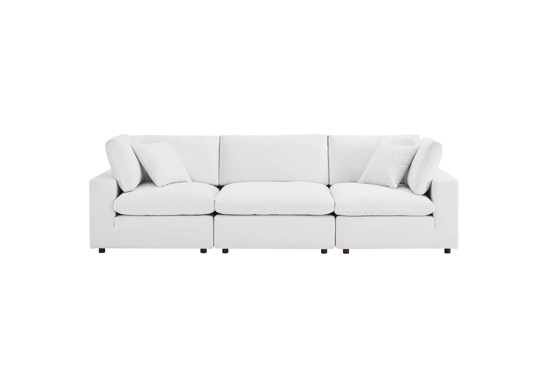 White Commix Down Filled Overstuffed Performance Velvet 3-Seater Sofa,Modway