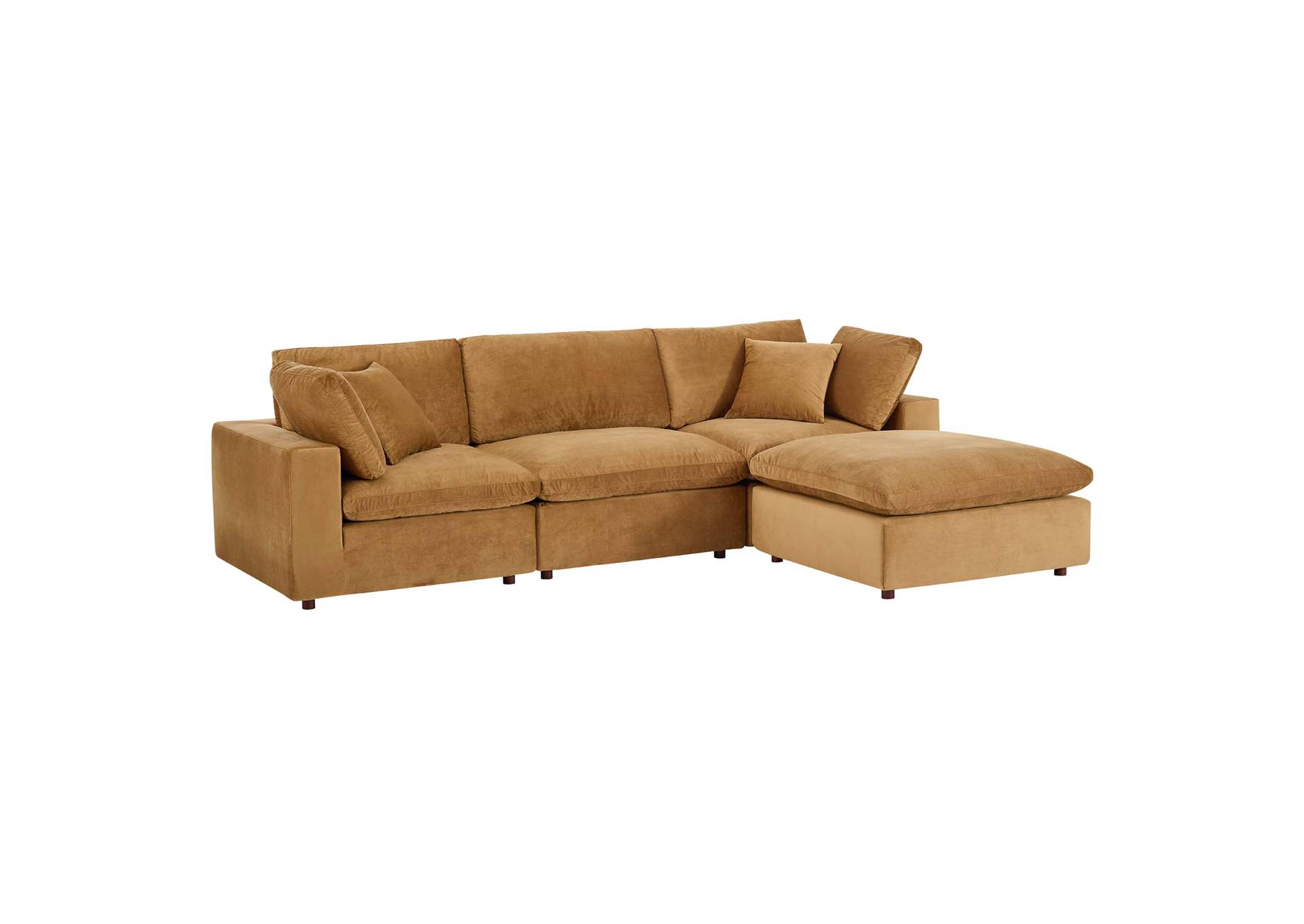 Cognac Commix Down Filled Overstuffed Performance Velvet 4-Piece Sectional Sofa,Modway