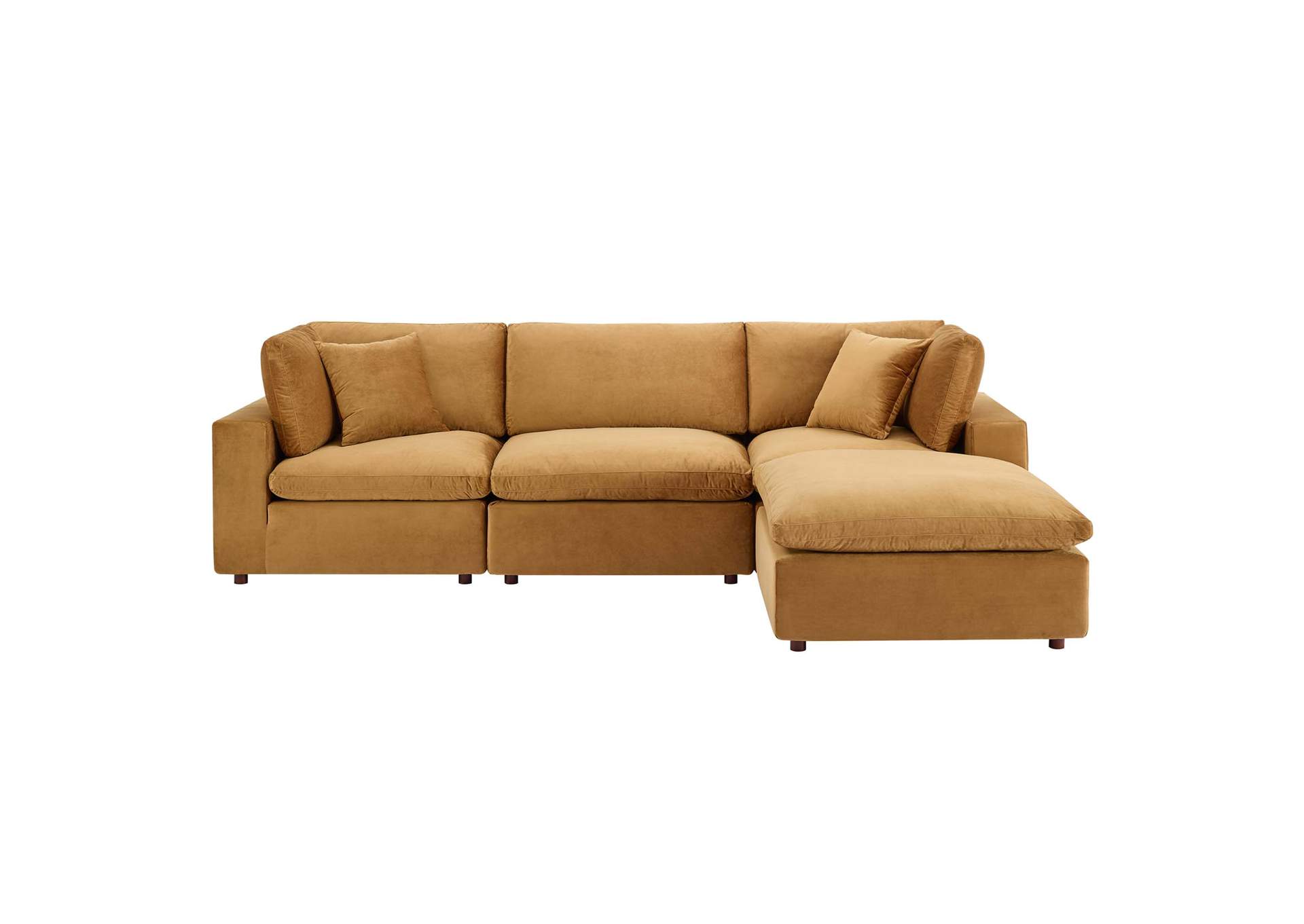 Cognac Commix Down Filled Overstuffed Performance Velvet 4-Piece Sectional Sofa,Modway
