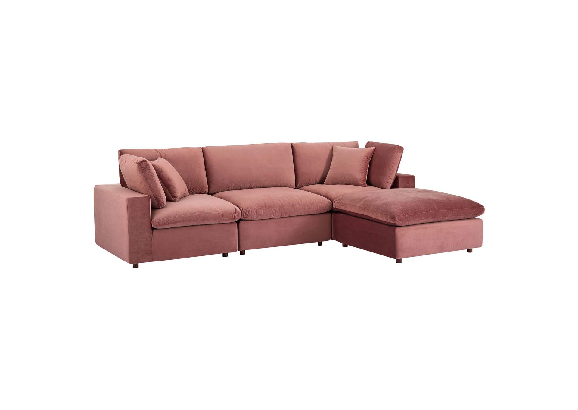 Dusty Rose Commix Down Filled Overstuffed Performance Velvet 4-Piece Sectional Sofa,Modway