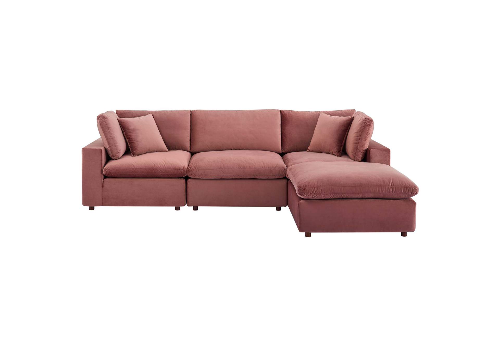 Dusty Rose Commix Down Filled Overstuffed Performance Velvet 4-Piece Sectional Sofa,Modway
