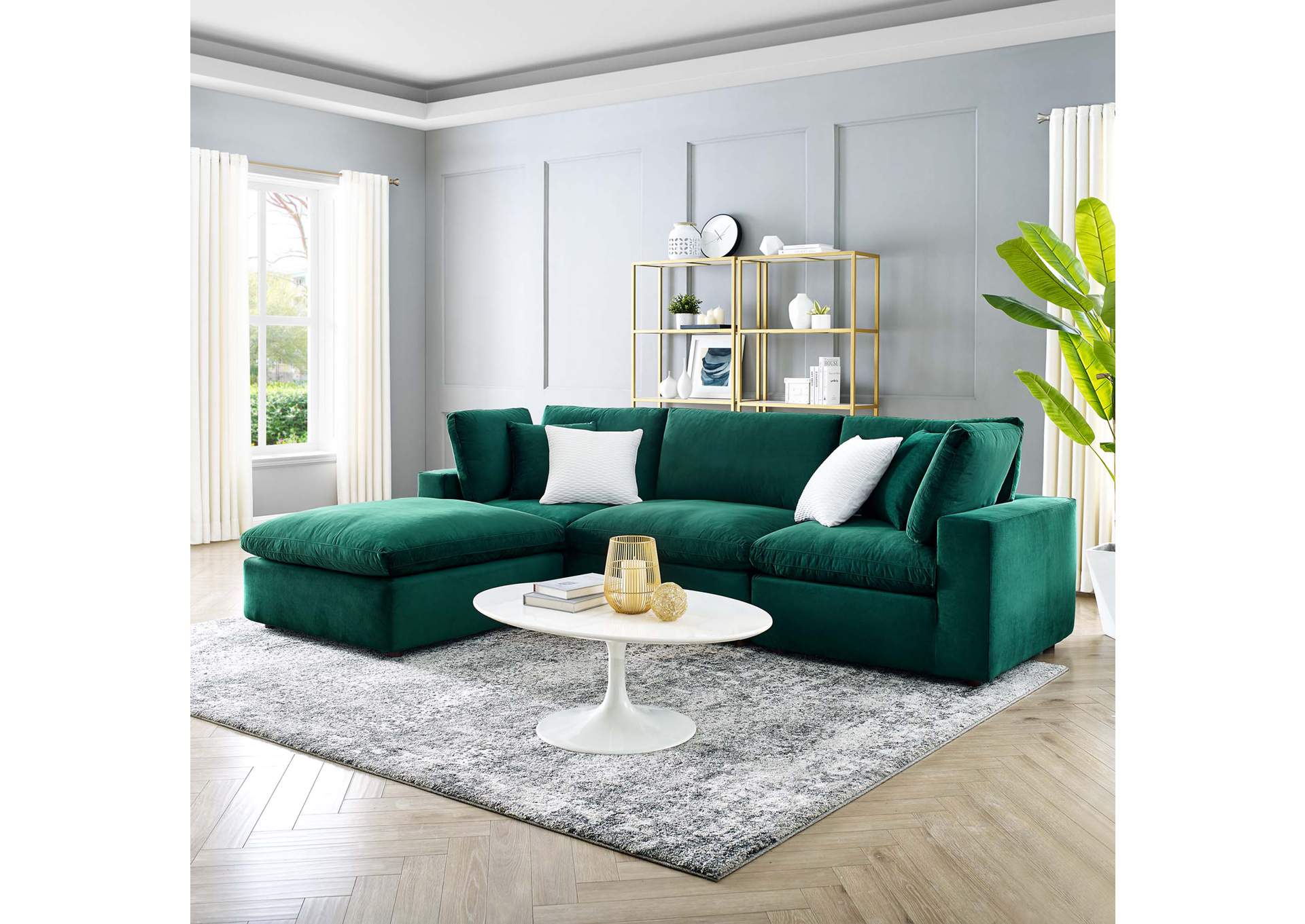 Green Commix Down Filled Overstuffed Performance Velvet 4-Piece Sectional Sofa,Modway