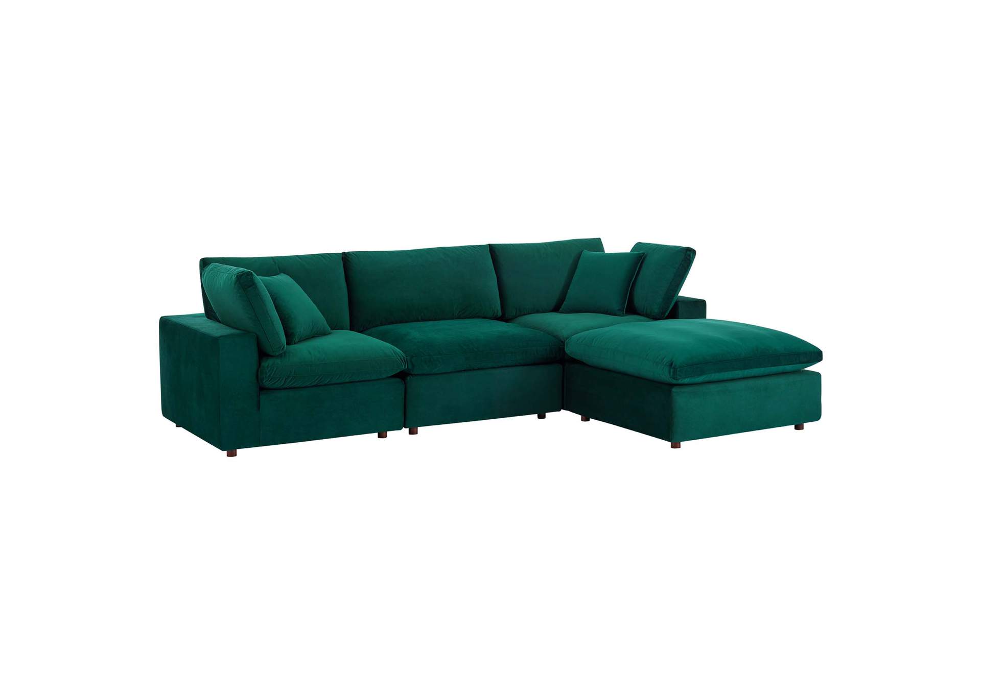 Green Commix Down Filled Overstuffed Performance Velvet 4-Piece Sectional Sofa,Modway